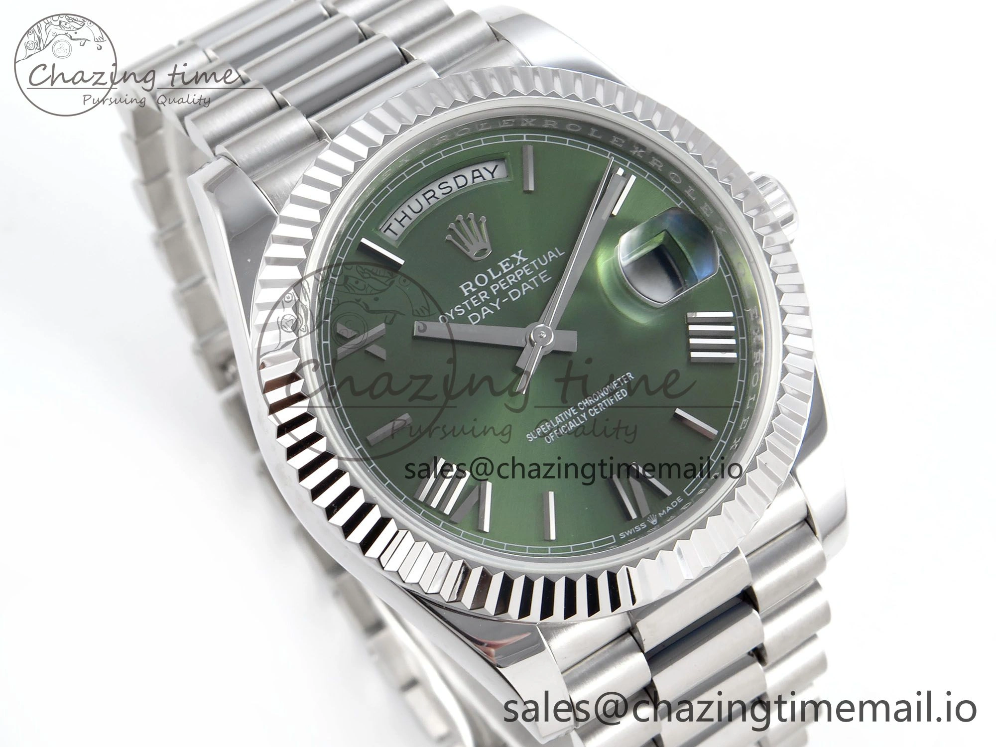 WaterResistant Day Date 40 SS 228239 KF 1:1 Best Edition Green Roman Dial on President Bracelet VR3255 (Gain Weight) 826