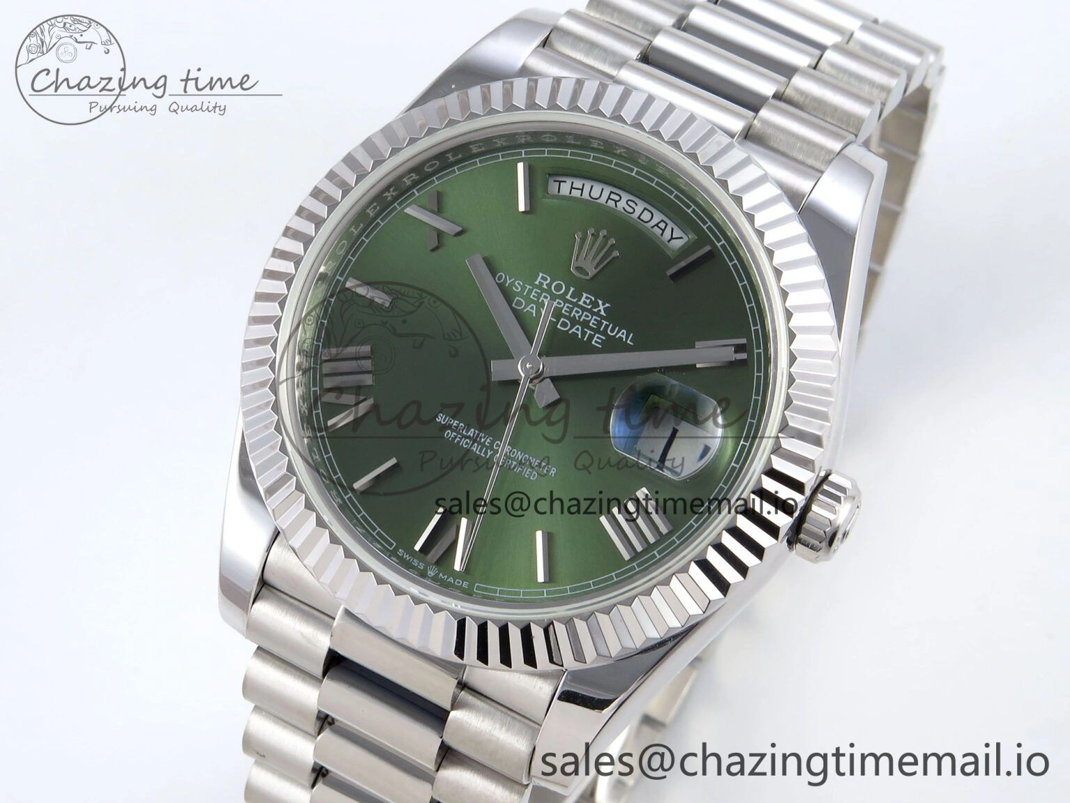 WaterResistant Day Date 40 SS 228239 KF 1:1 Best Edition Green Roman Dial on President Bracelet VR3255 (Gain Weight) 826