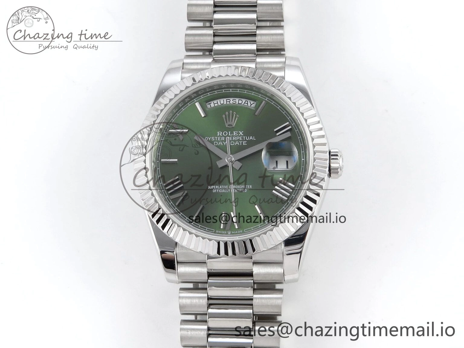 WaterResistant Day Date 40 SS 228239 KF 1:1 Best Edition Green Roman Dial on President Bracelet VR3255 (Gain Weight) 826