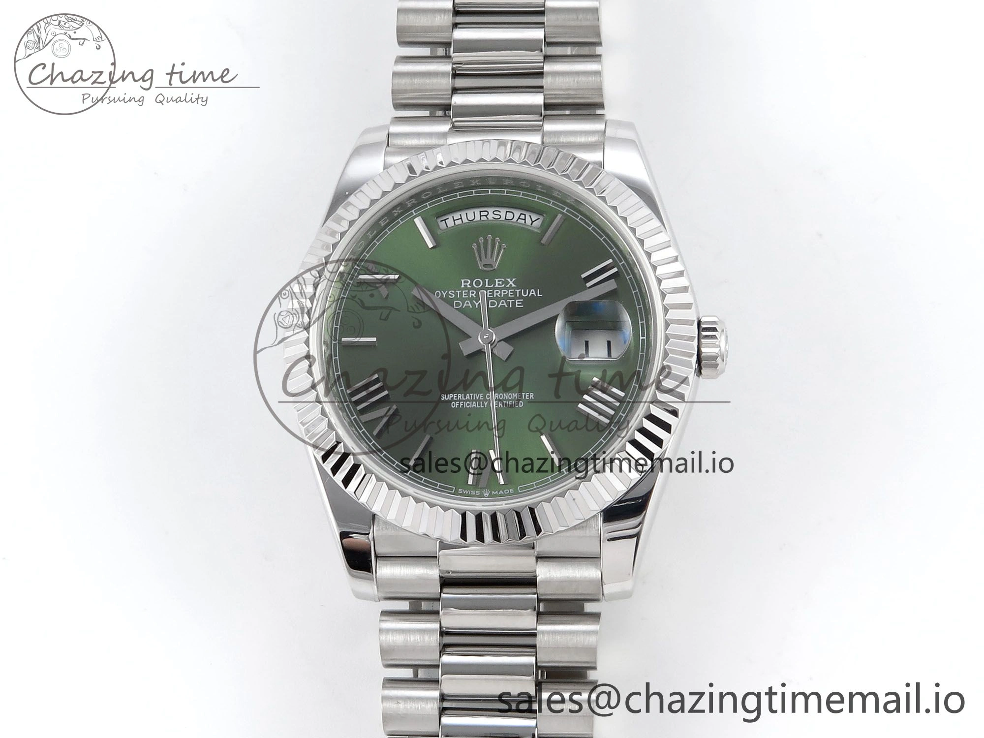 WaterResistant Day Date 40 SS 228239 KF 1:1 Best Edition Green Roman Dial on President Bracelet VR3255 (Gain Weight) 826