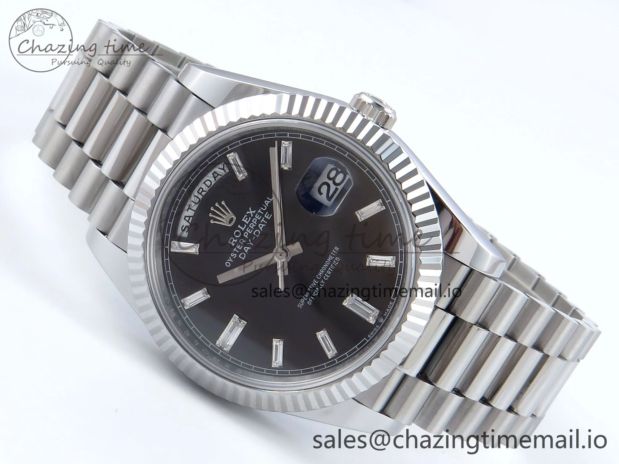 Soft Day Date 40 SS 228239 Noob 1:1 Best Edition Black Crystal Dial on President Bracelet A2836 (Gain Weight) 807