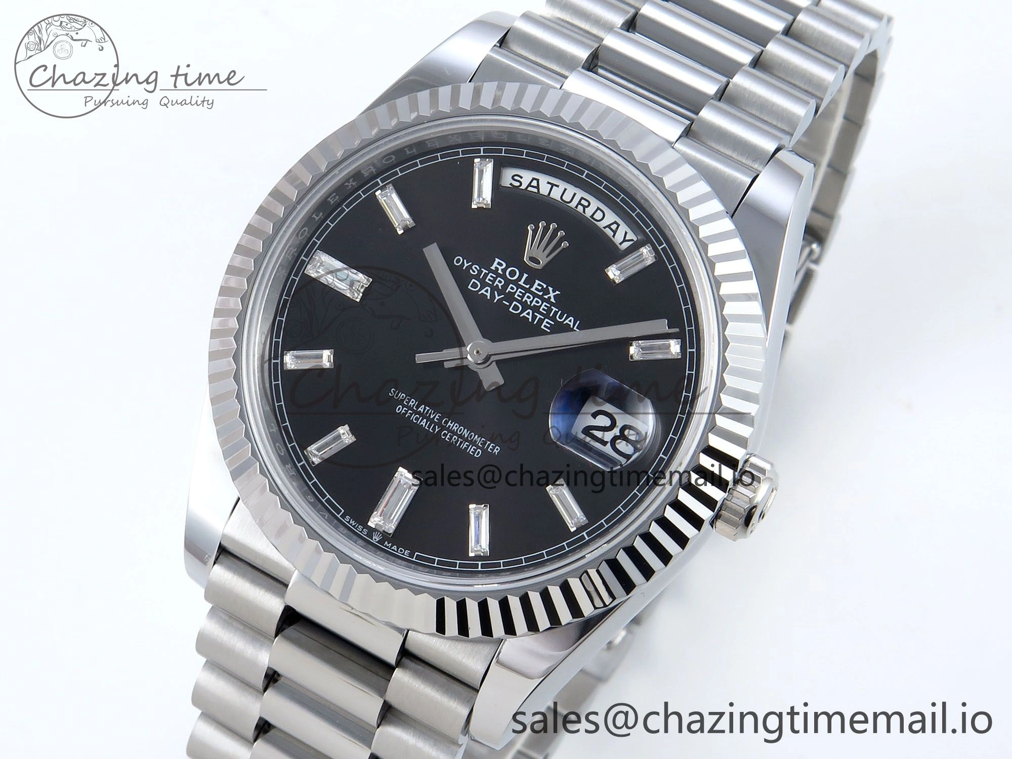 Soft Day Date 40 SS 228239 Noob 1:1 Best Edition Black Crystal Dial on President Bracelet A2836 (Gain Weight) 807