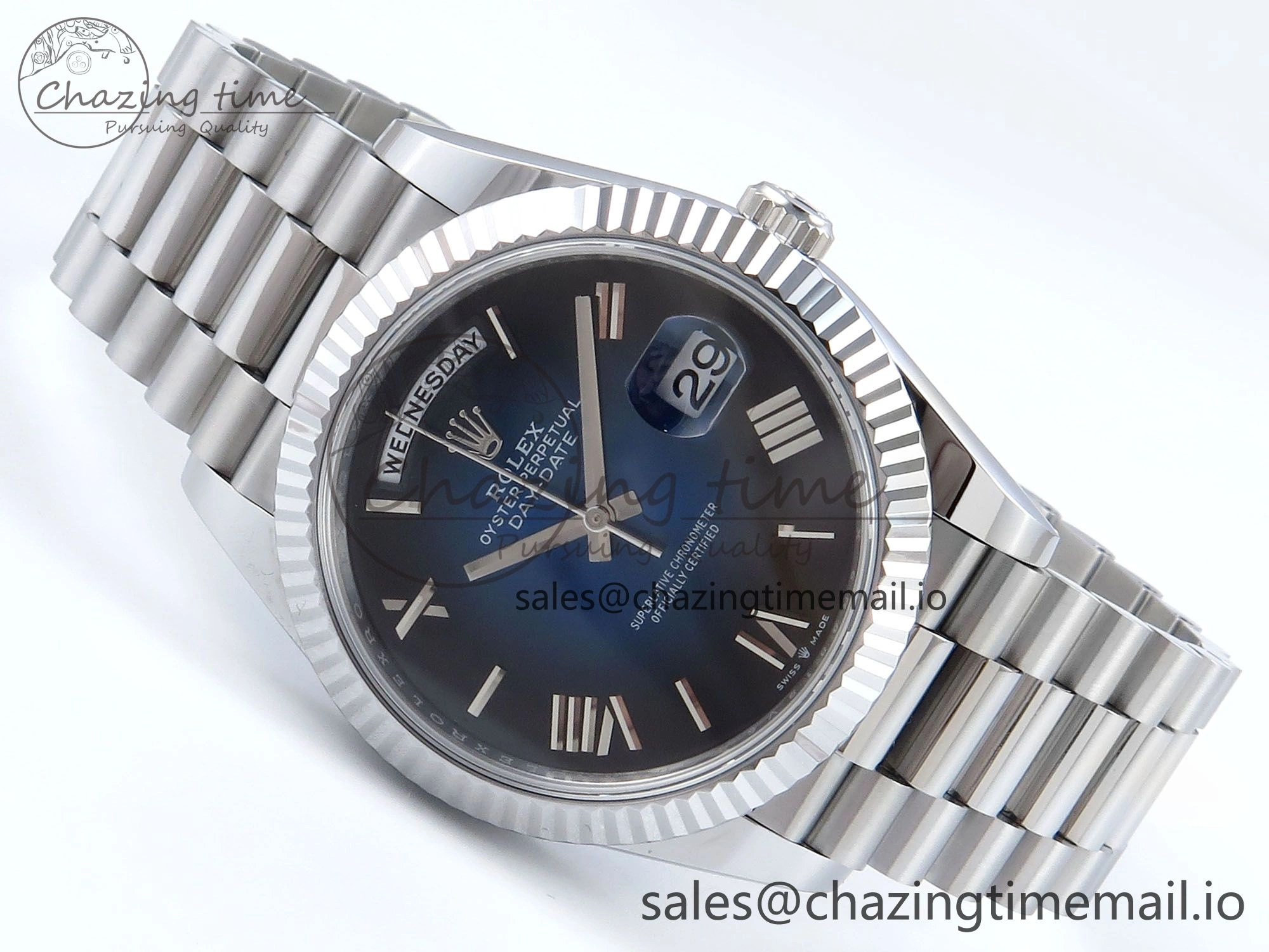 FashionForward Day Date 40 SS 228239 Noob 1:1 Best Edition Blue Ombre Roman Dial on President Bracelet A2836 (Gain Weight) 811
