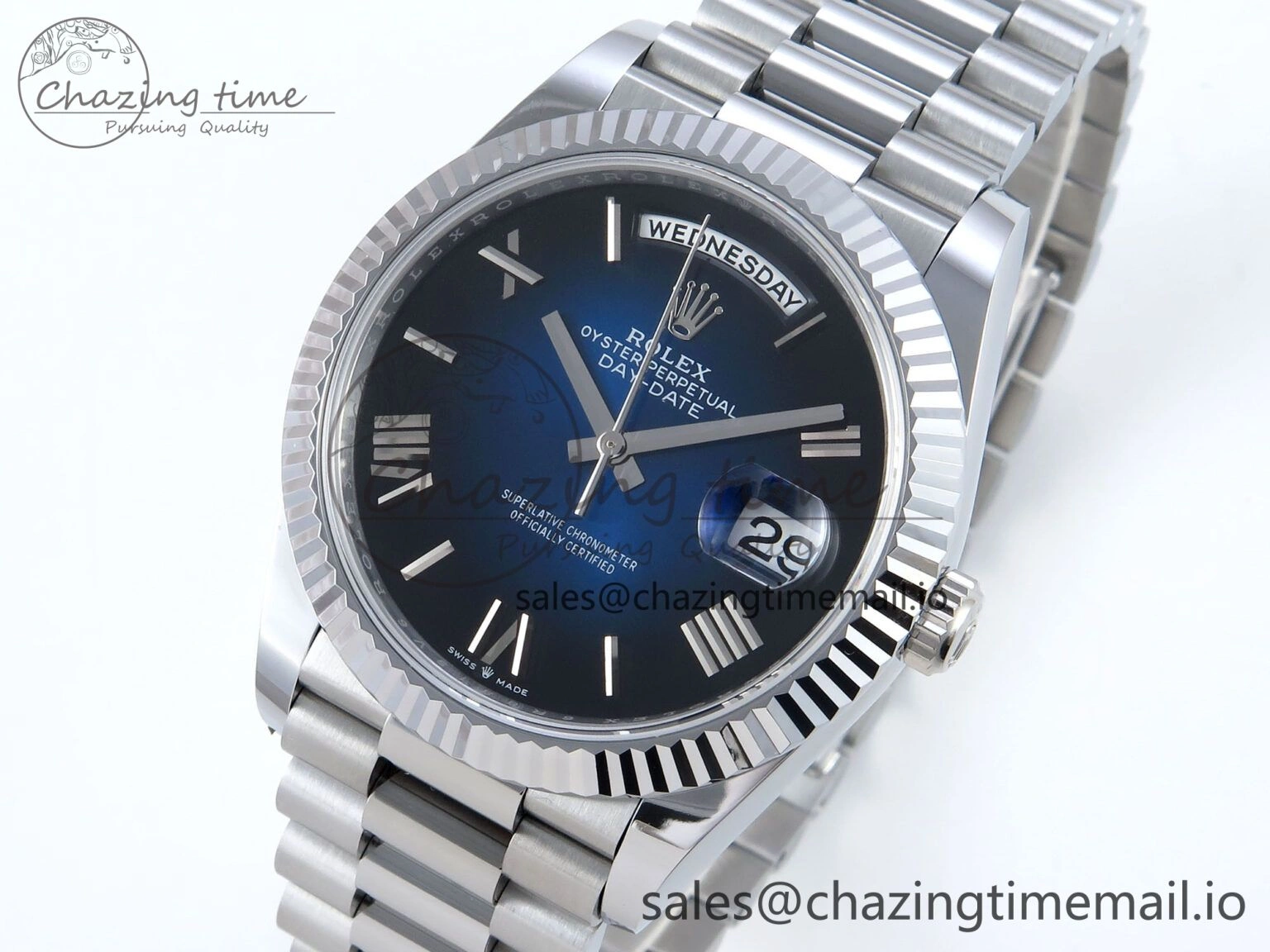 FashionForward Day Date 40 SS 228239 Noob 1:1 Best Edition Blue Ombre Roman Dial on President Bracelet A2836 (Gain Weight) 811