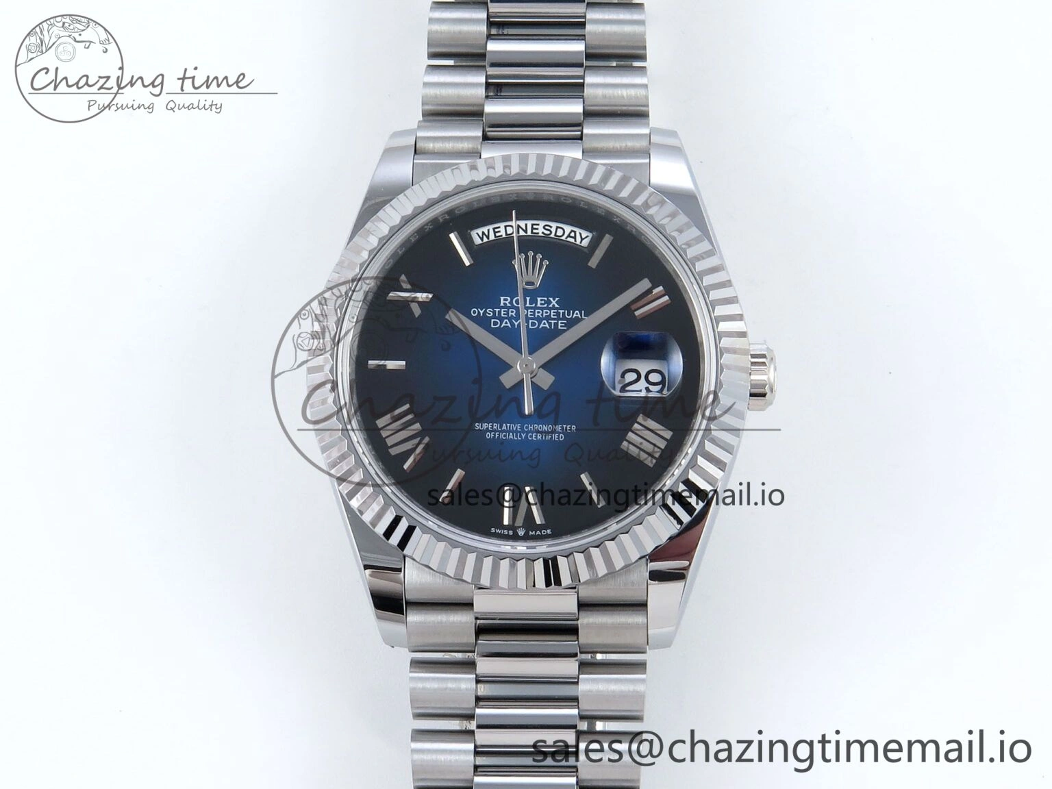 FashionForward Day Date 40 SS 228239 Noob 1:1 Best Edition Blue Ombre Roman Dial on President Bracelet A2836 (Gain Weight) 811