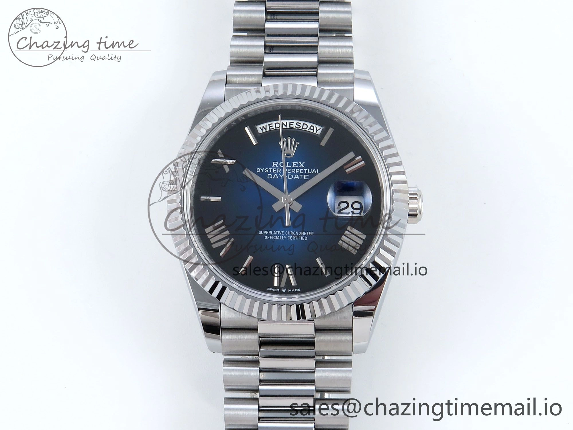 FashionForward Day Date 40 SS 228239 Noob 1:1 Best Edition Blue Ombre Roman Dial on President Bracelet A2836 (Gain Weight) 811