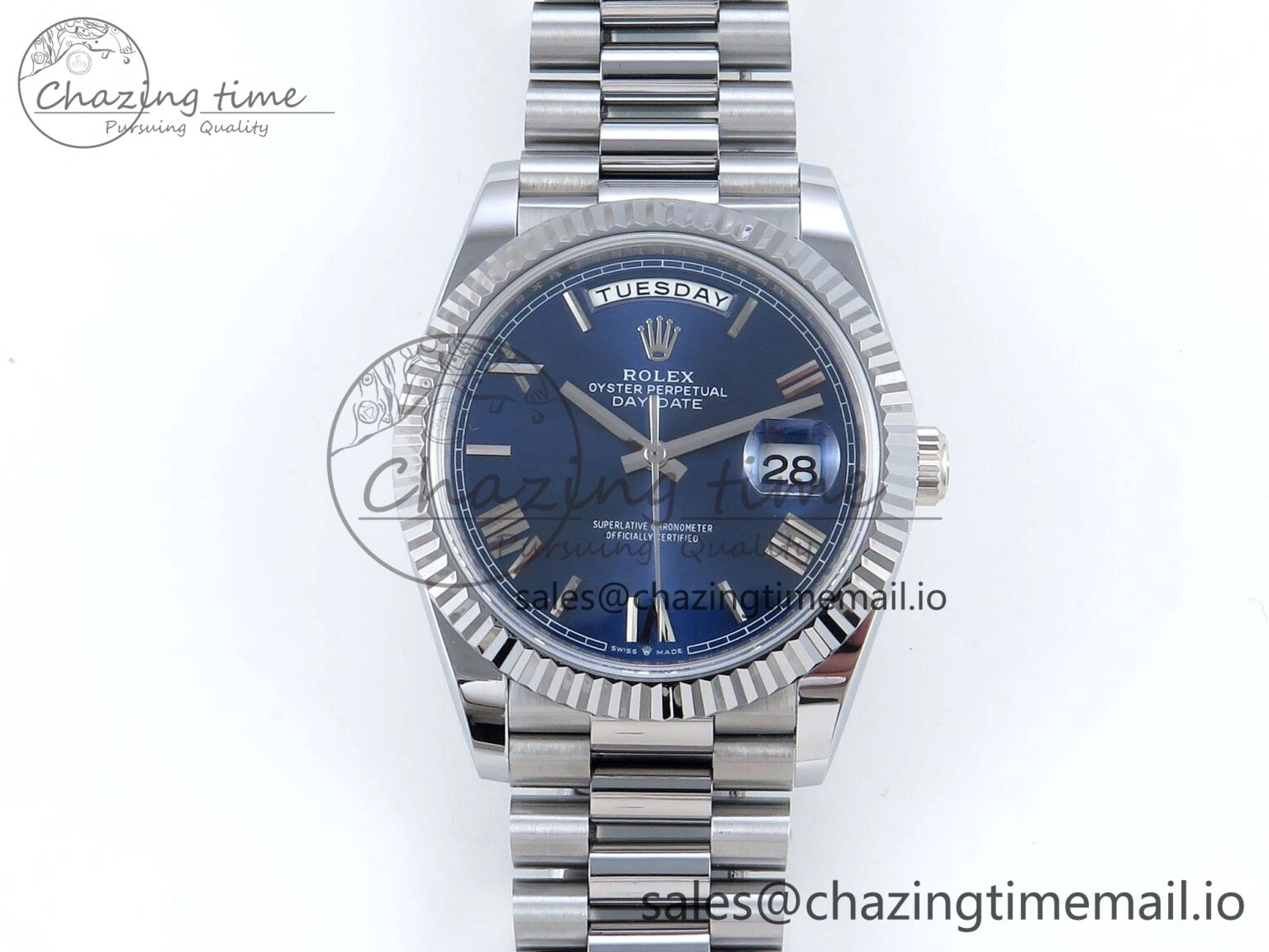 Day Date 40 SS 228239 Noob 1:1 Best Edition Blue Roman Dial on President Bracelet A2836 (Gain Weight) Stylish 812