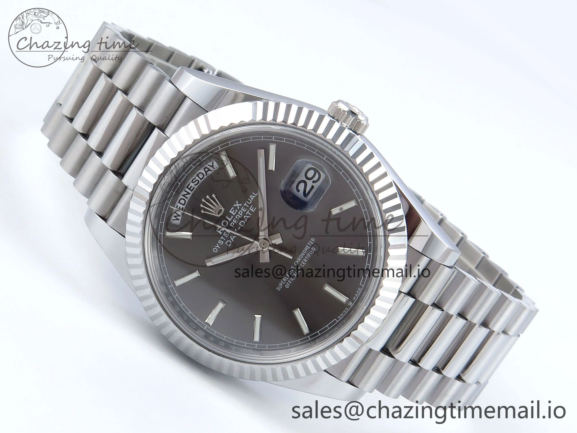 Breathable Day Date 40 SS 228239 Noob 1:1 Best Edition Gray Stick Dial on President Bracelet A2836 (Gain Weight) 806