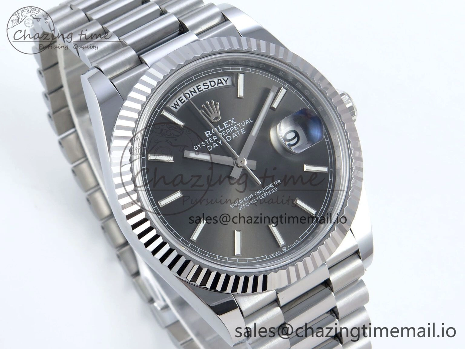 Breathable Day Date 40 SS 228239 Noob 1:1 Best Edition Gray Stick Dial on President Bracelet A2836 (Gain Weight) 806