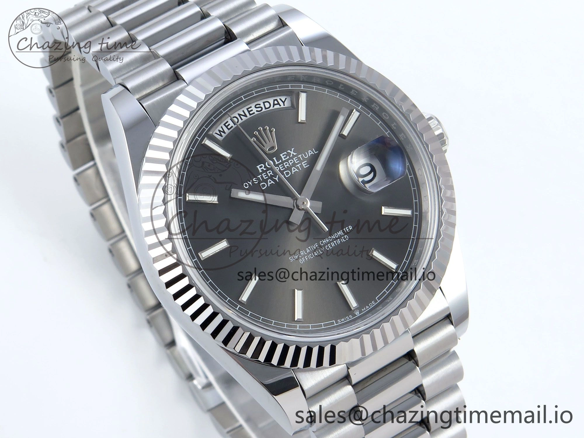 Breathable Day Date 40 SS 228239 Noob 1:1 Best Edition Gray Stick Dial on President Bracelet A2836 (Gain Weight) 806