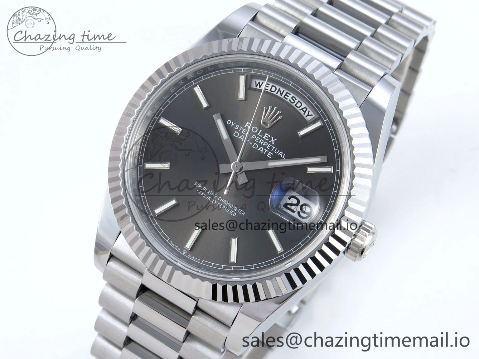 Breathable Day Date 40 SS 228239 Noob 1:1 Best Edition Gray Stick Dial on President Bracelet A2836 (Gain Weight) 806