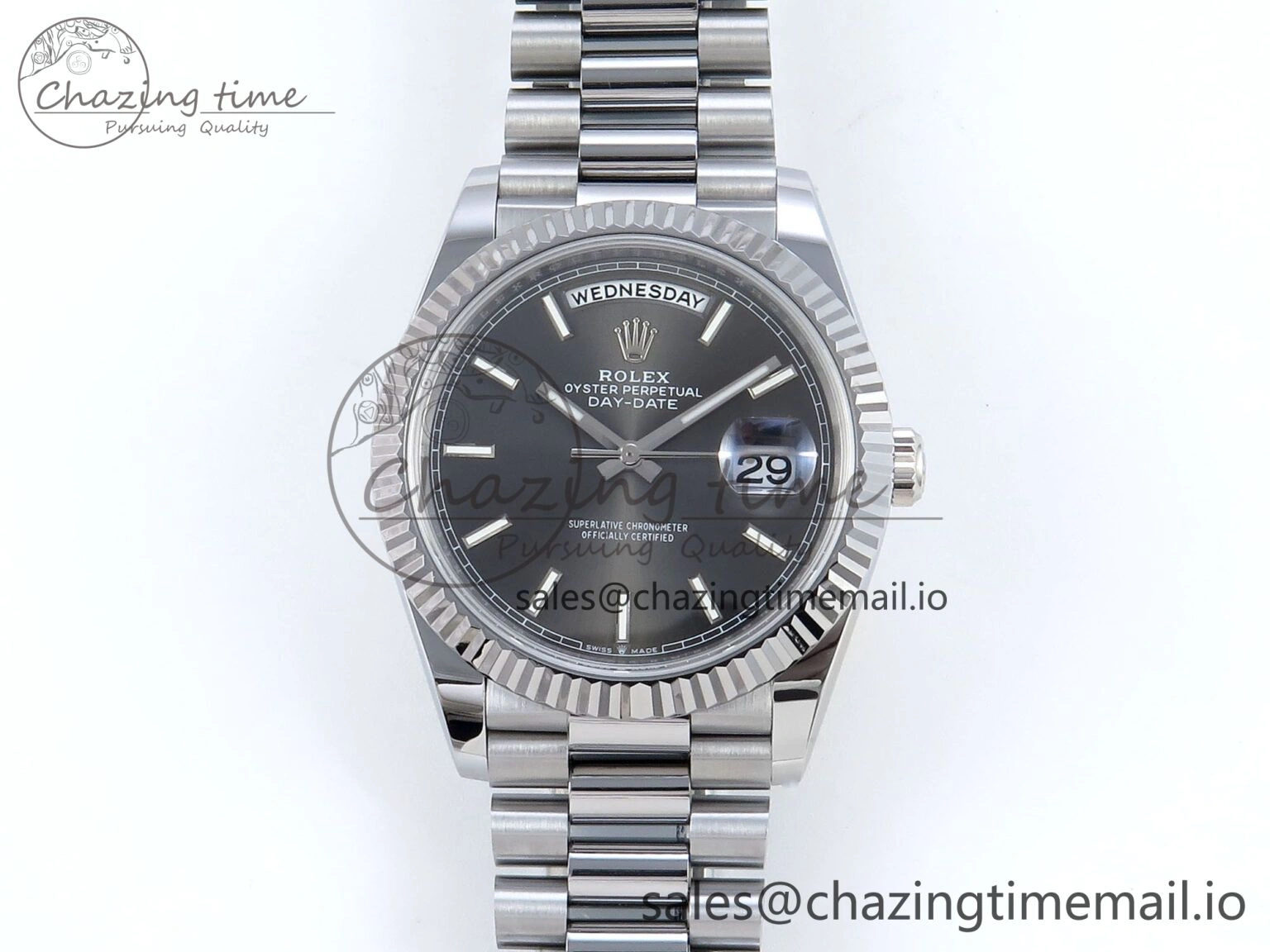 Breathable Day Date 40 SS 228239 Noob 1:1 Best Edition Gray Stick Dial on President Bracelet A2836 (Gain Weight) 806