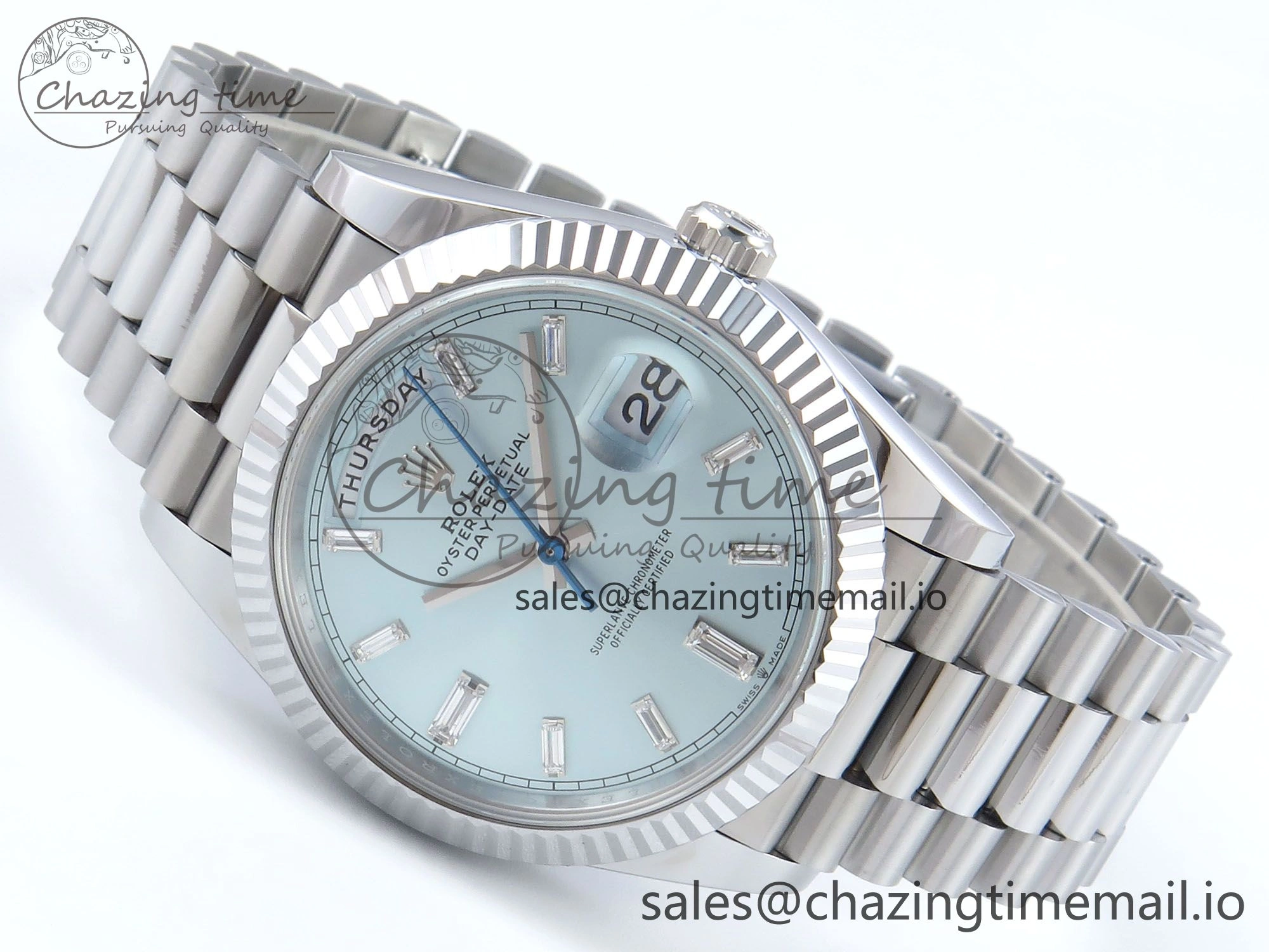 TechFriendly Day Date 40 SS 228239 Noob 1:1 Best Edition Ice Blue Crystal Dial on President Bracelet A2836 (Gain Weight) 805