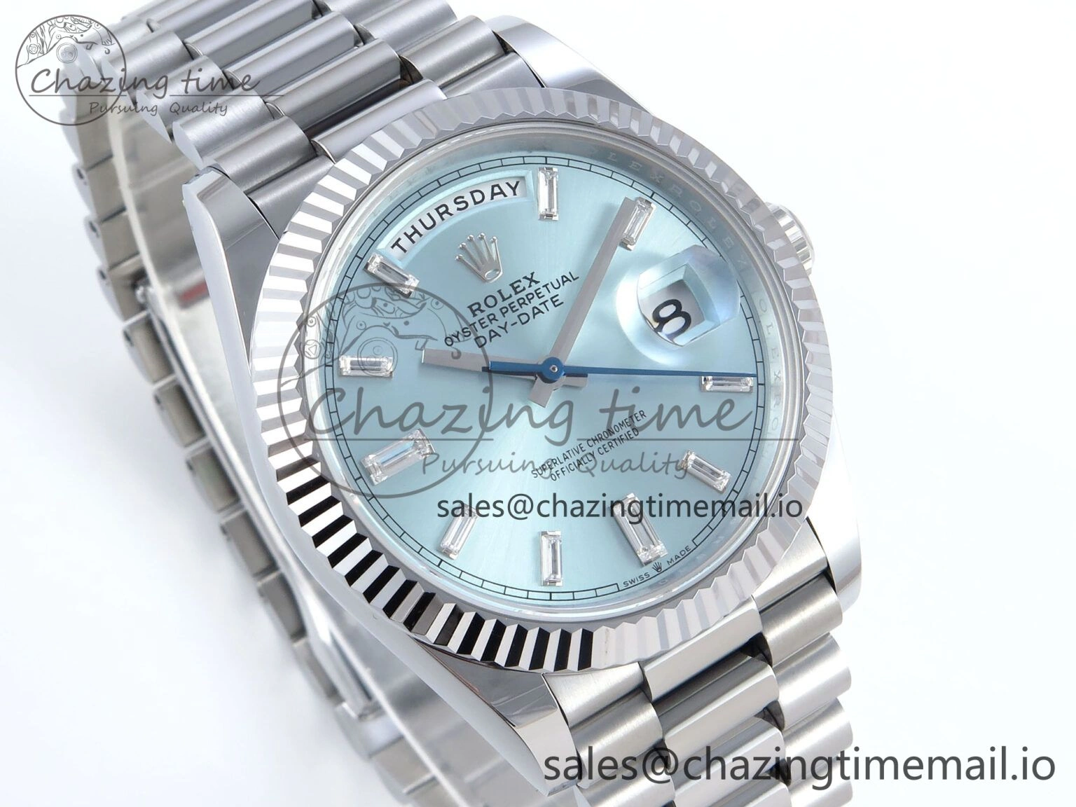 TechFriendly Day Date 40 SS 228239 Noob 1:1 Best Edition Ice Blue Crystal Dial on President Bracelet A2836 (Gain Weight) 805