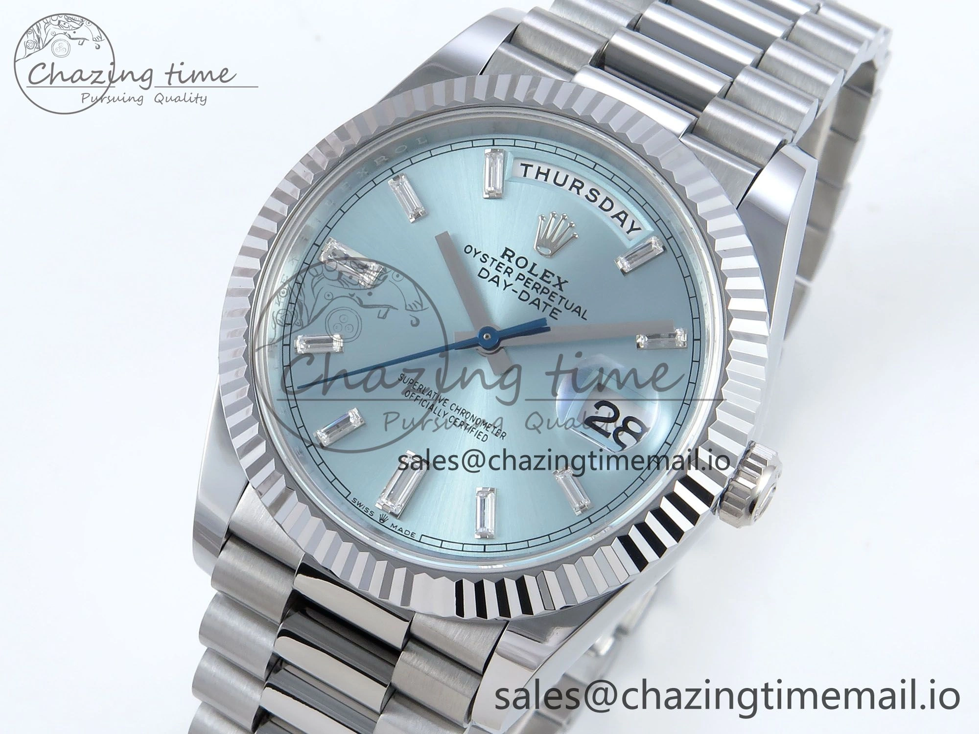 TechFriendly Day Date 40 SS 228239 Noob 1:1 Best Edition Ice Blue Crystal Dial on President Bracelet A2836 (Gain Weight) 805