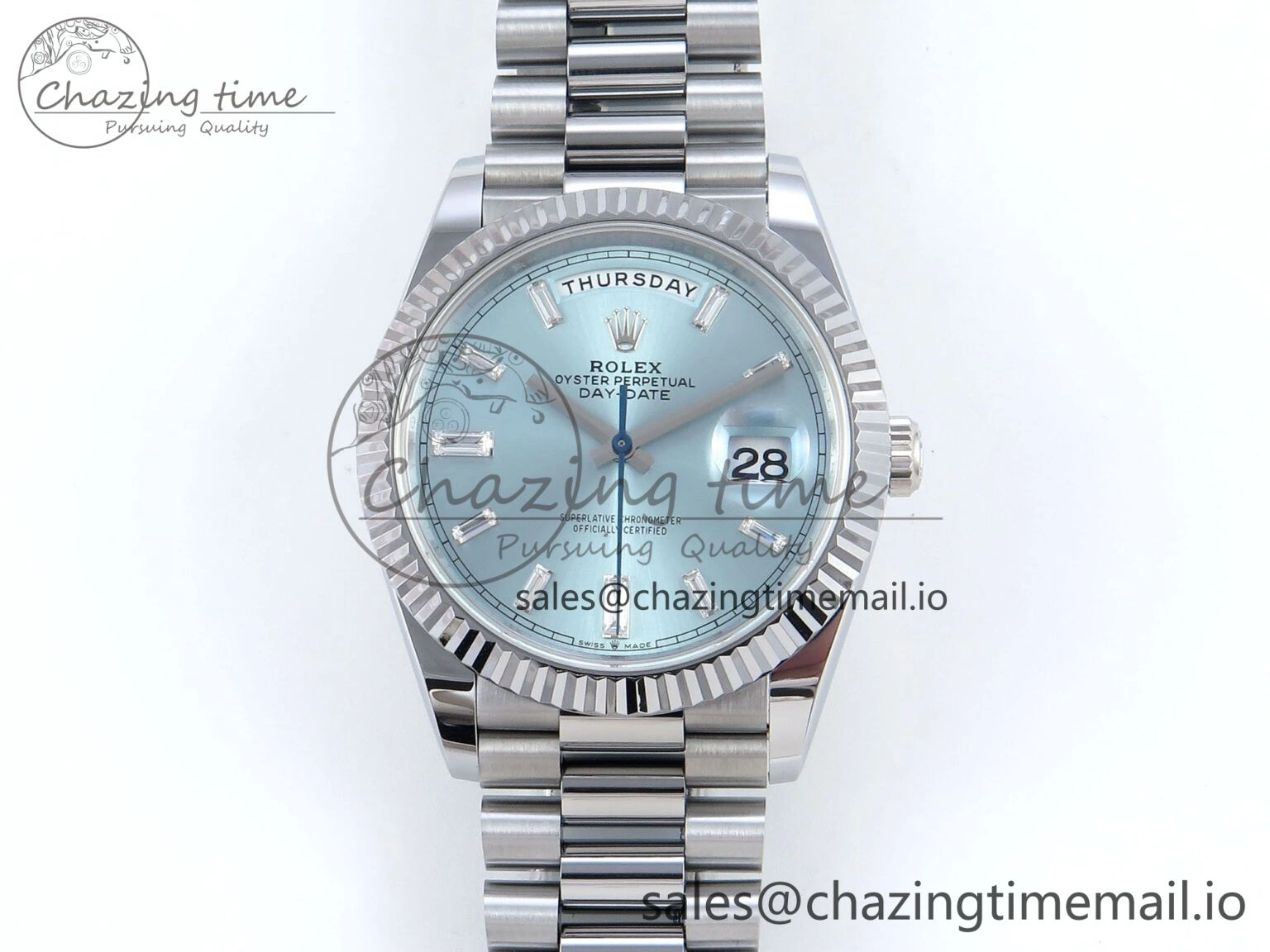 TechFriendly Day Date 40 SS 228239 Noob 1:1 Best Edition Ice Blue Crystal Dial on President Bracelet A2836 (Gain Weight) 805