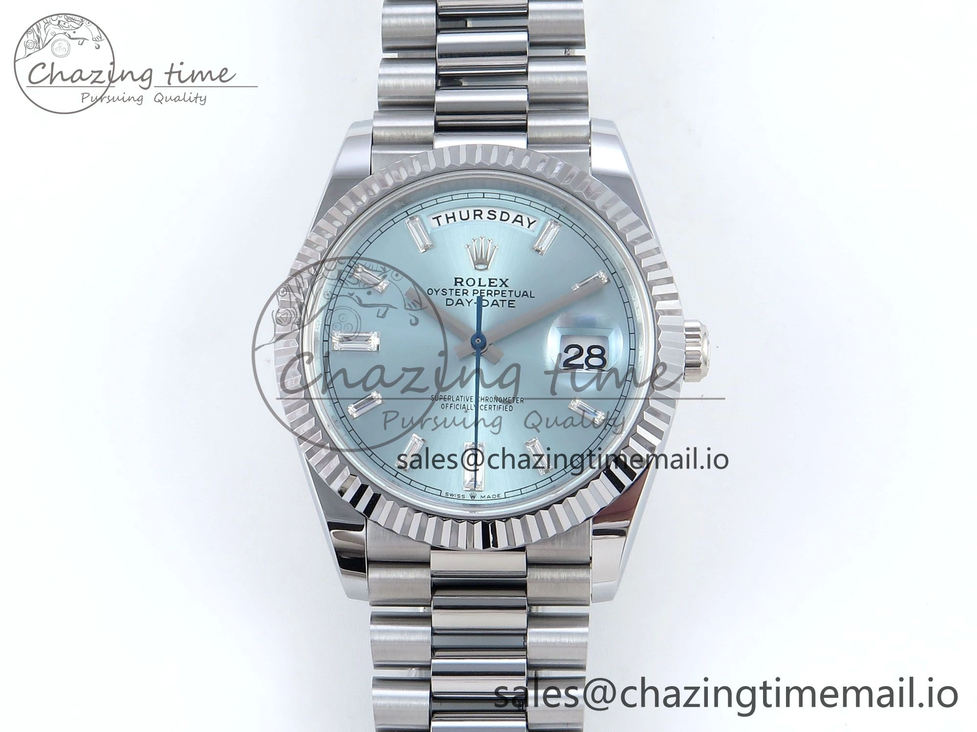 TechFriendly Day Date 40 SS 228239 Noob 1:1 Best Edition Ice Blue Crystal Dial on President Bracelet A2836 (Gain Weight) 805