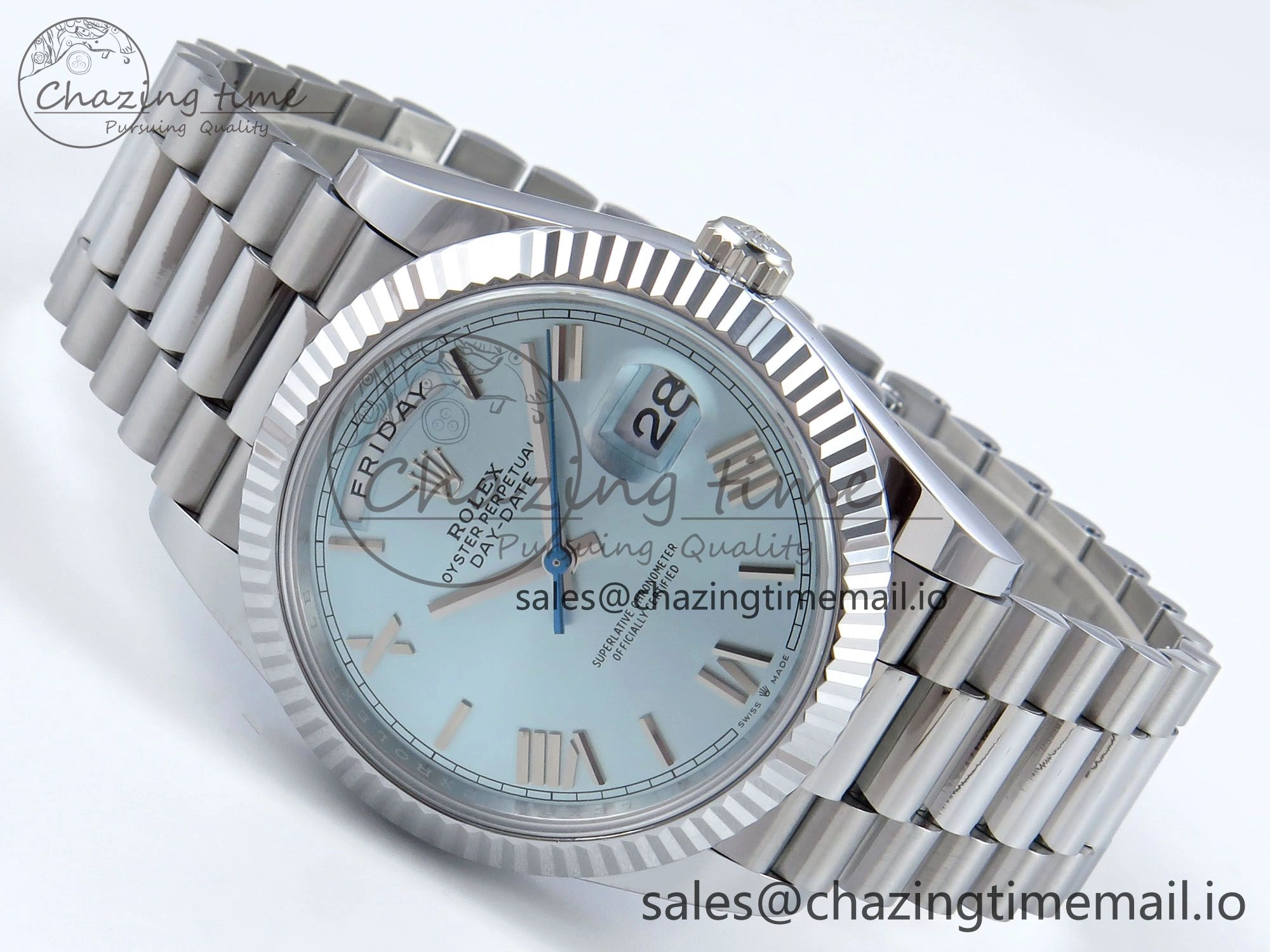 Durable Day Date 40 SS 228239 Noob 1:1 Best Edition Ice Blue Roman Dial on President Bracelet A2836 (Gain Weight) 808
