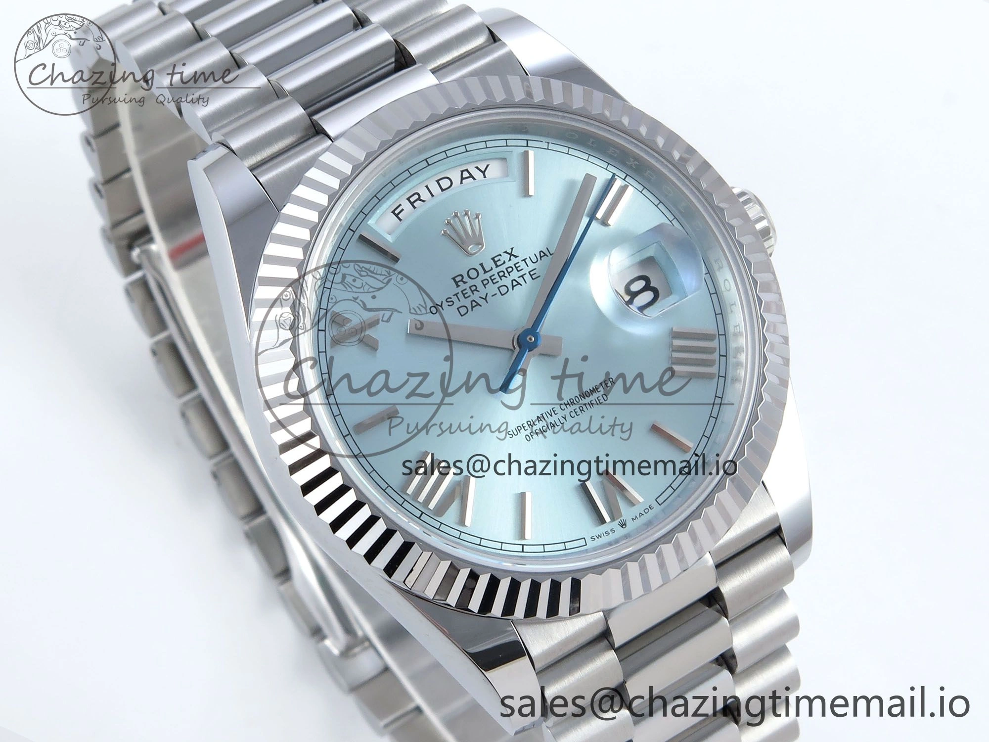 Durable Day Date 40 SS 228239 Noob 1:1 Best Edition Ice Blue Roman Dial on President Bracelet A2836 (Gain Weight) 808