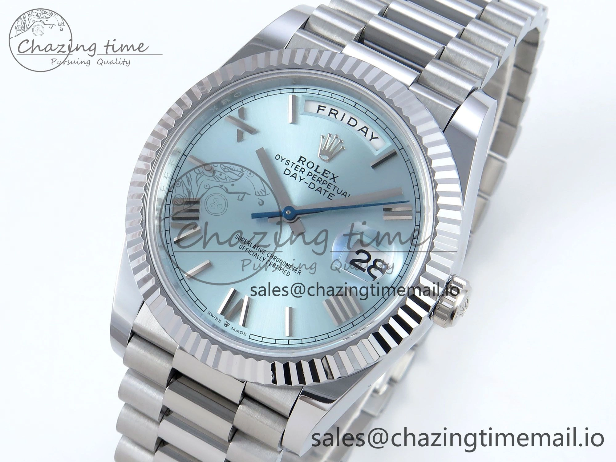 Durable Day Date 40 SS 228239 Noob 1:1 Best Edition Ice Blue Roman Dial on President Bracelet A2836 (Gain Weight) 808