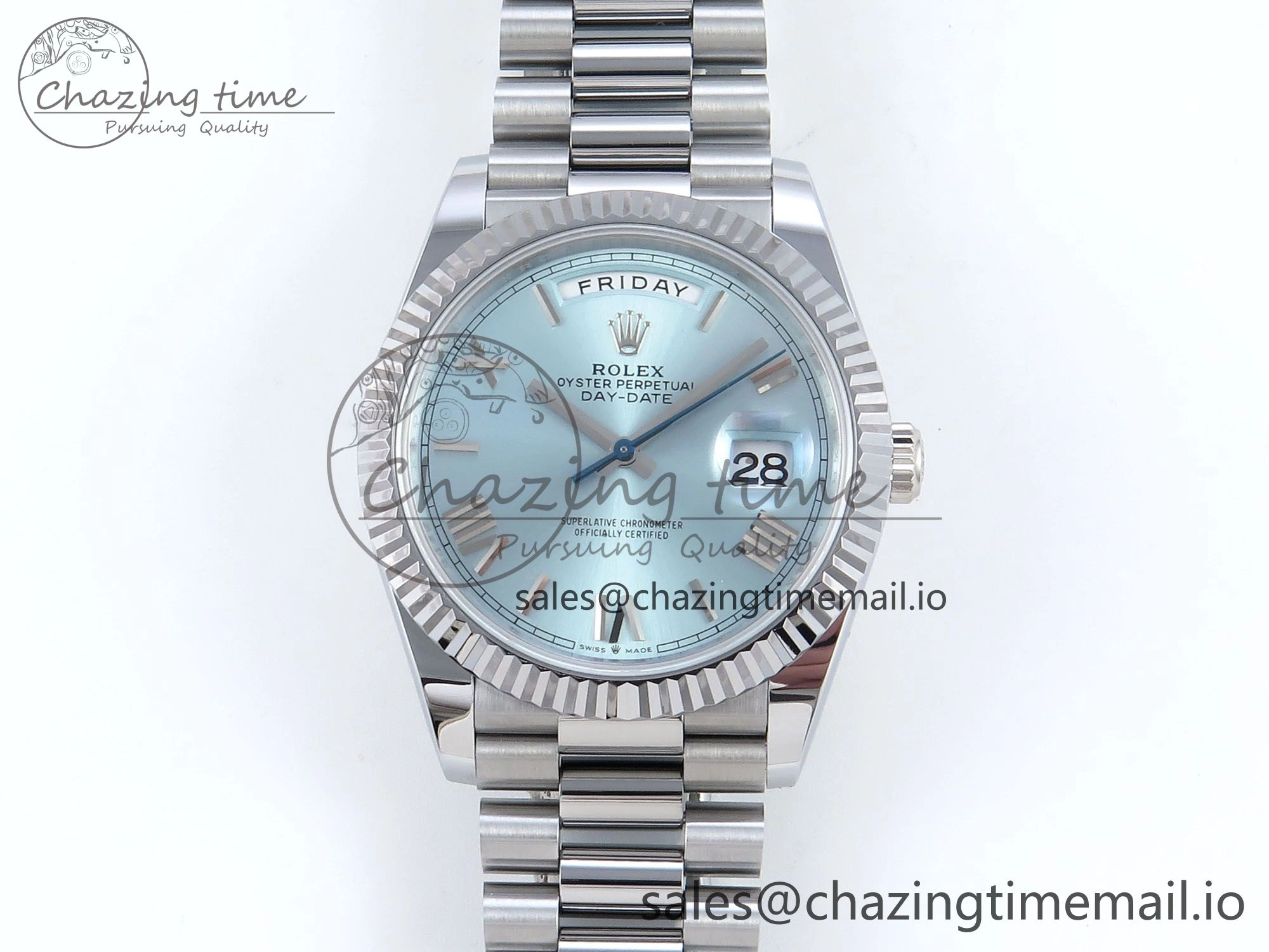 Durable Day Date 40 SS 228239 Noob 1:1 Best Edition Ice Blue Roman Dial on President Bracelet A2836 (Gain Weight) 808