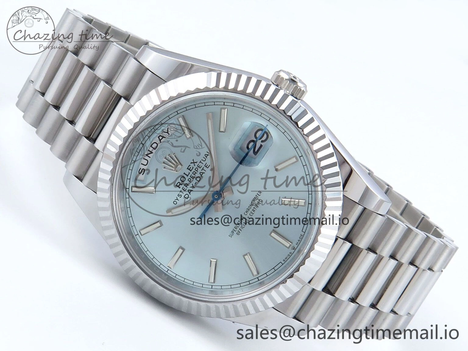 Day Date 40 SS 228239 Noob 1:1 Best Edition Ice Blue Stick Dial on President Bracelet A2836 (Gain Weight) TravelReady 809