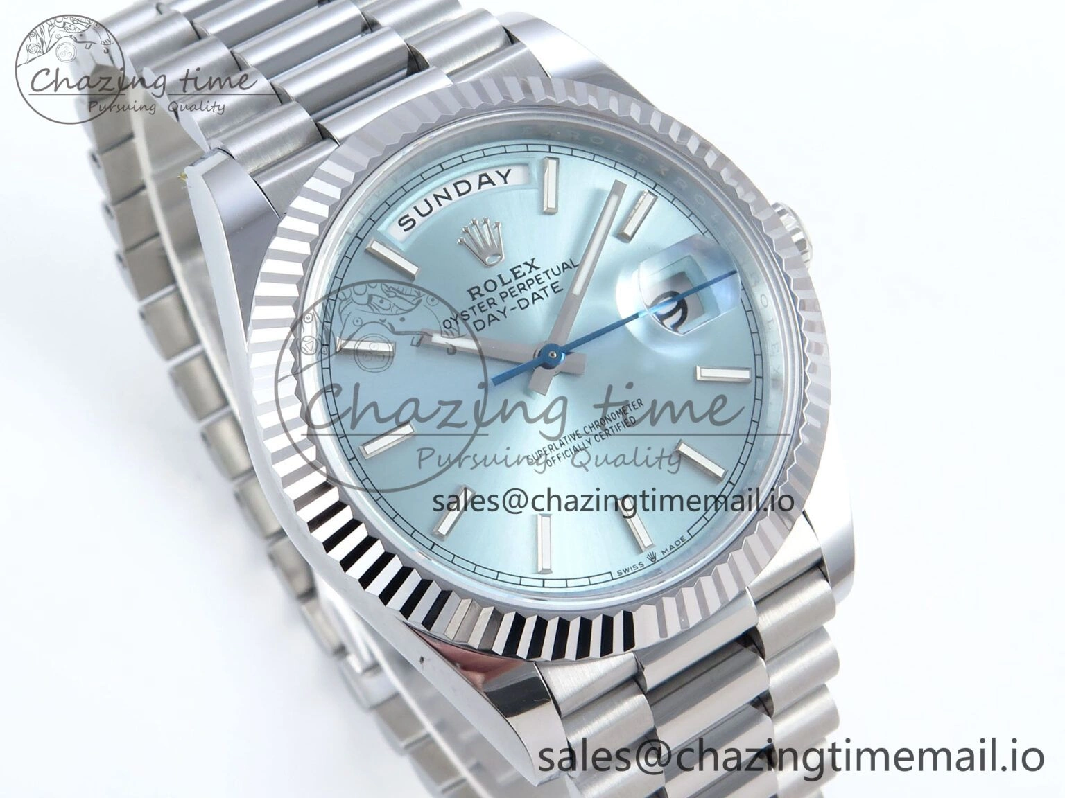 Day Date 40 SS 228239 Noob 1:1 Best Edition Ice Blue Stick Dial on President Bracelet A2836 (Gain Weight) TravelReady 809