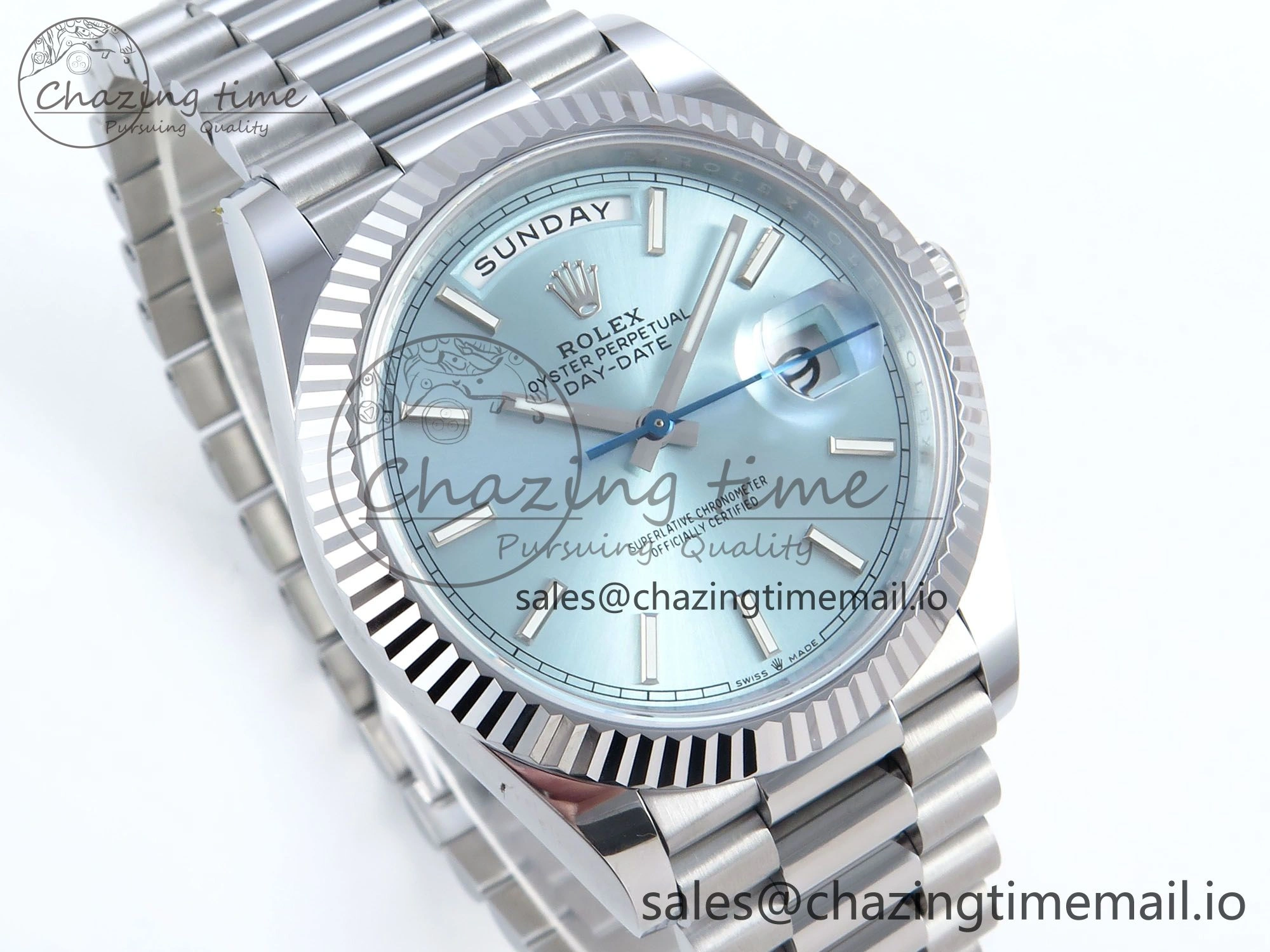 Day Date 40 SS 228239 Noob 1:1 Best Edition Ice Blue Stick Dial on President Bracelet A2836 (Gain Weight) TravelReady 809