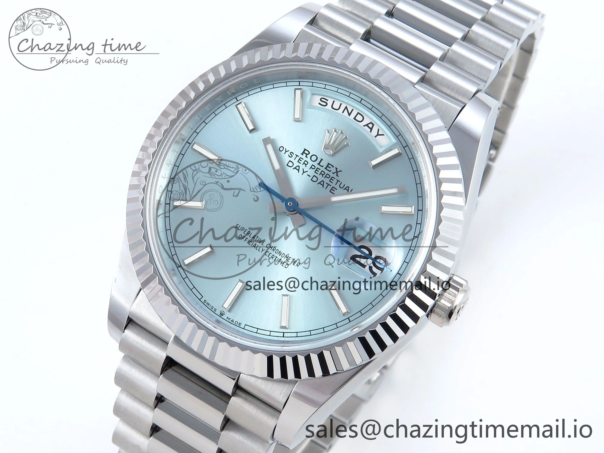 Day Date 40 SS 228239 Noob 1:1 Best Edition Ice Blue Stick Dial on President Bracelet A2836 (Gain Weight) TravelReady 809