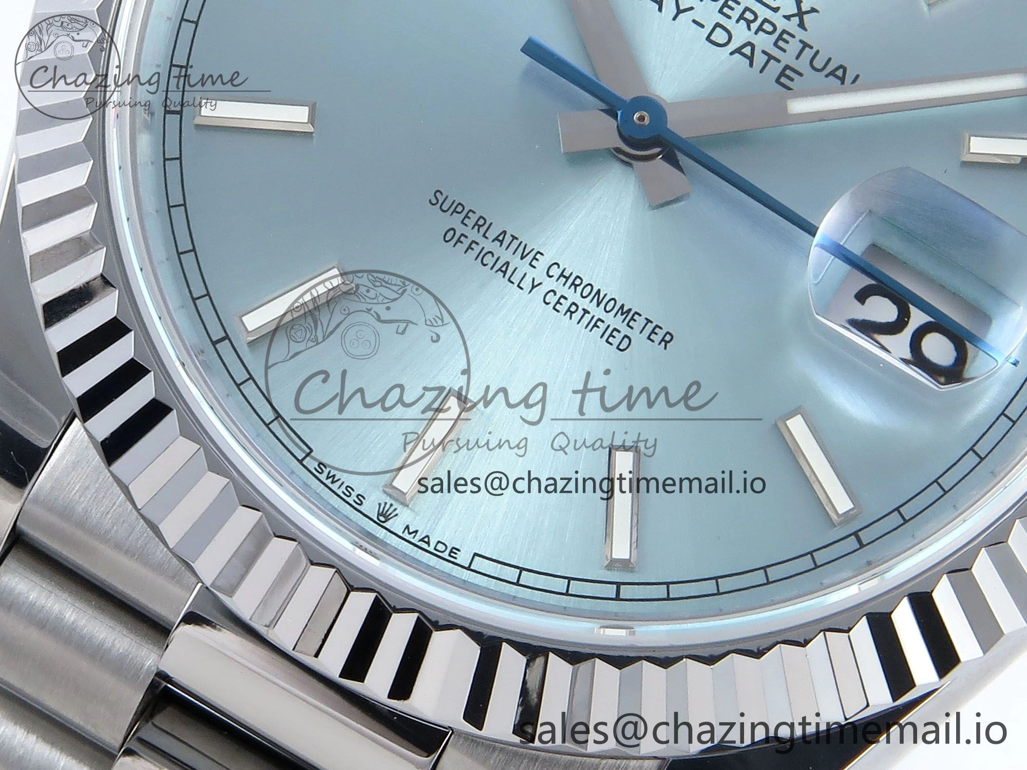 Day Date 40 SS 228239 Noob 1:1 Best Edition Ice Blue Stick Dial on President Bracelet A2836 (Gain Weight) TravelReady 809