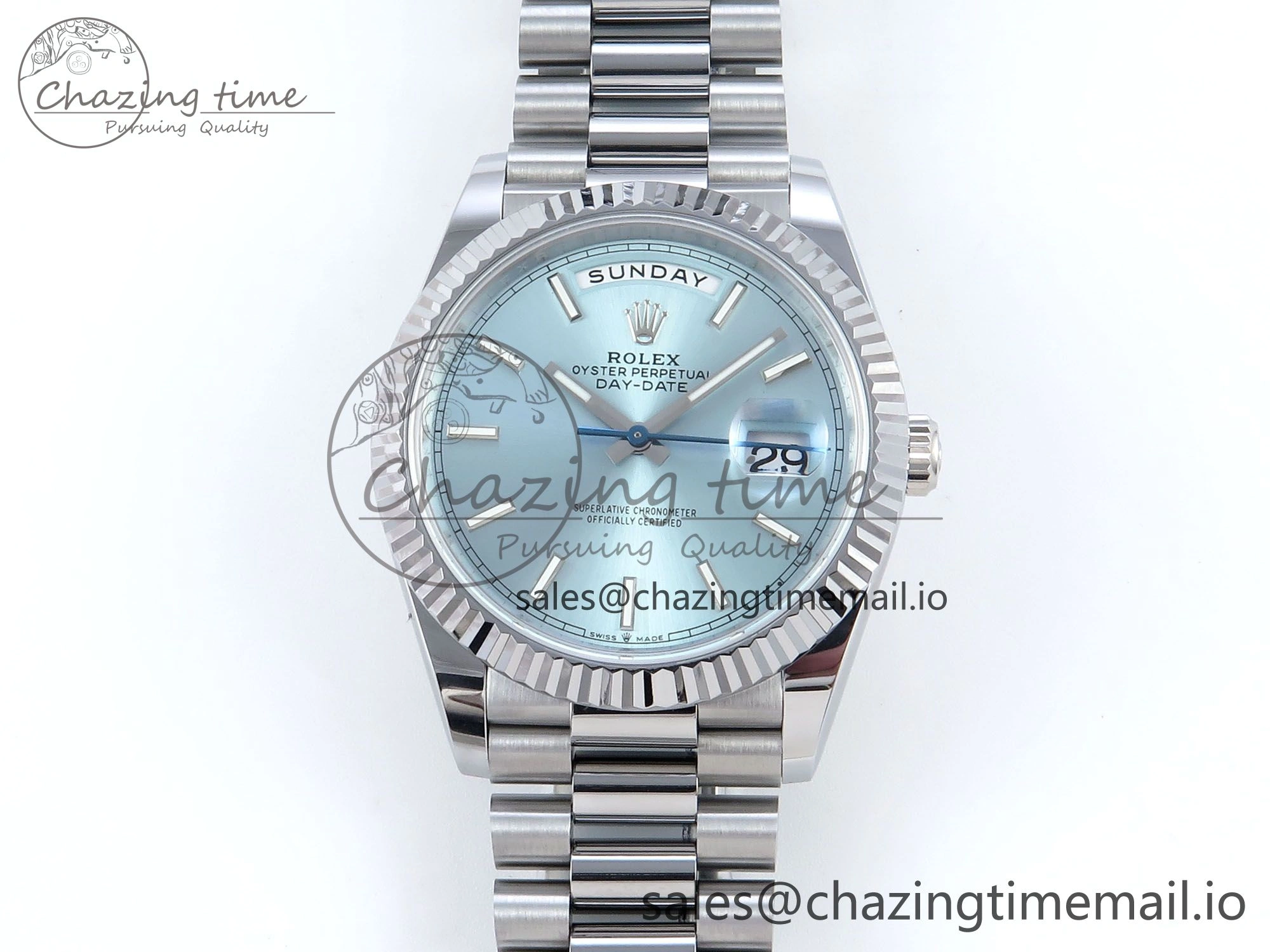 Day Date 40 SS 228239 Noob 1:1 Best Edition Ice Blue Stick Dial on President Bracelet A2836 (Gain Weight) TravelReady 809