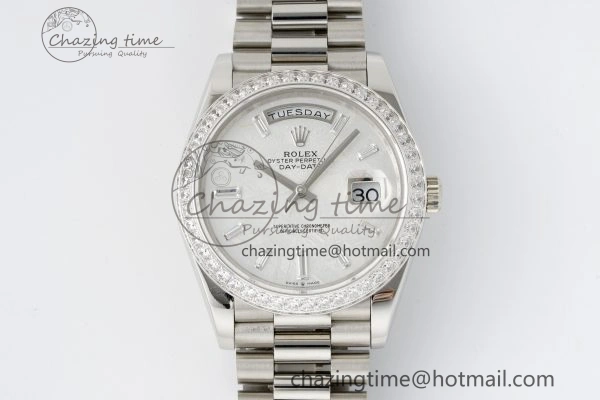 Day Date 40 SS Diamonds Bezel 904L Steel JDF 1:1 Best Edition Meteorite Dial on SS Bracelet A Attractive 2233