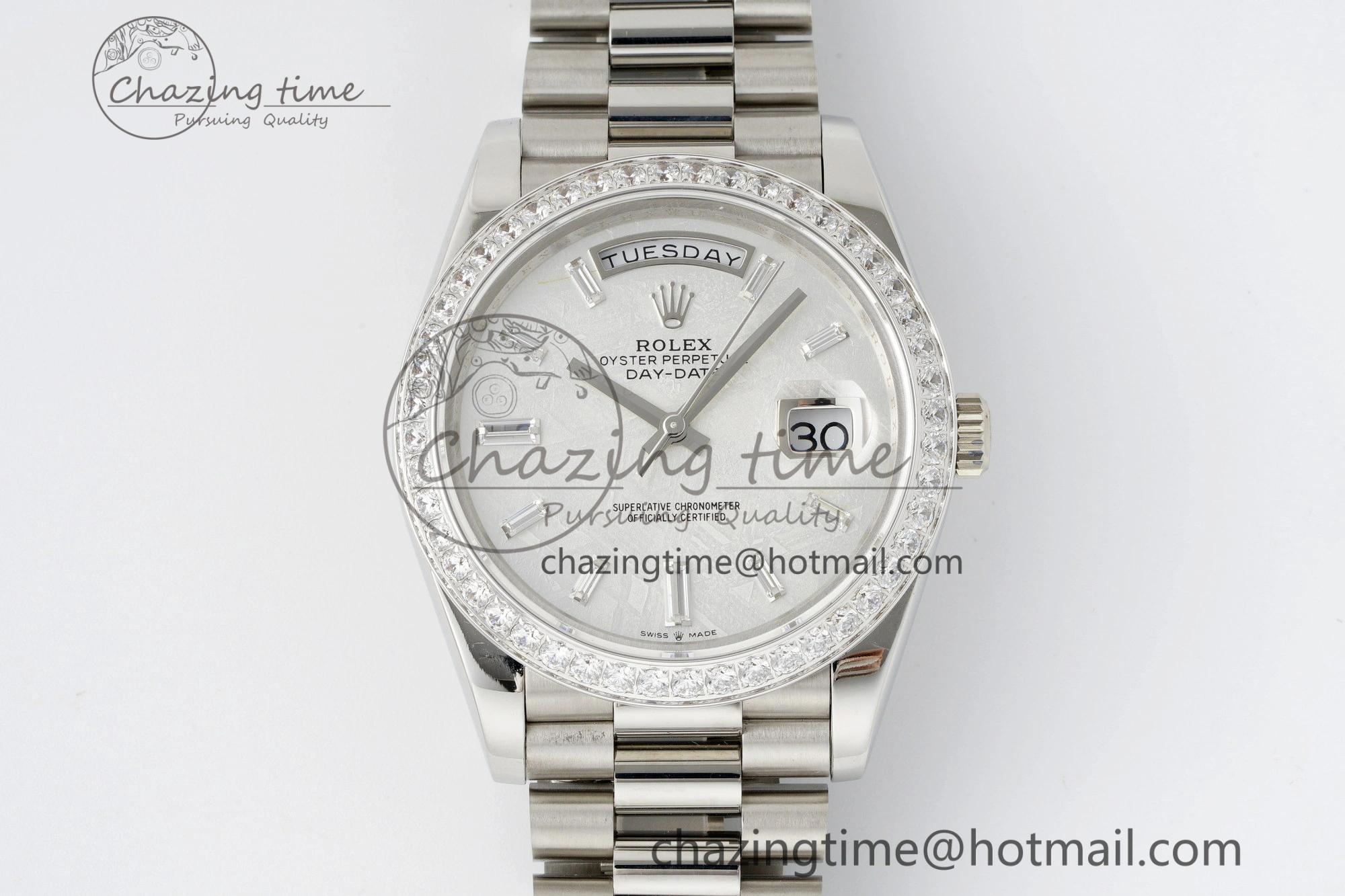 Day Date 40 SS Diamonds Bezel 904L Steel JDF 1:1 Best Edition Meteorite Dial on SS Bracelet A Attractive 2233