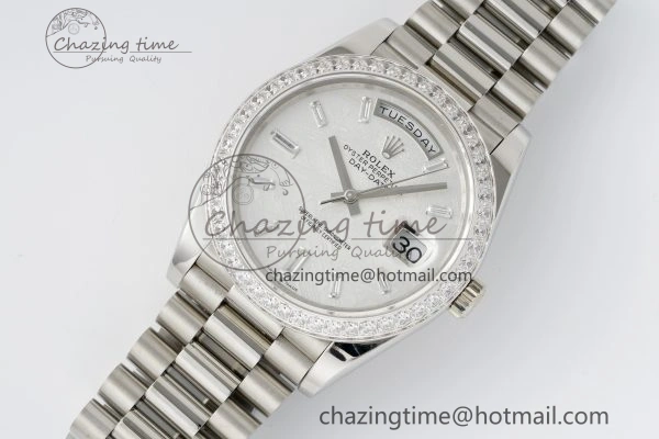 Day Date 40 SS Diamonds Bezel 904L Steel JDF 1:1 Best Edition Meteorite Dial on SS Bracelet A Attractive 2233