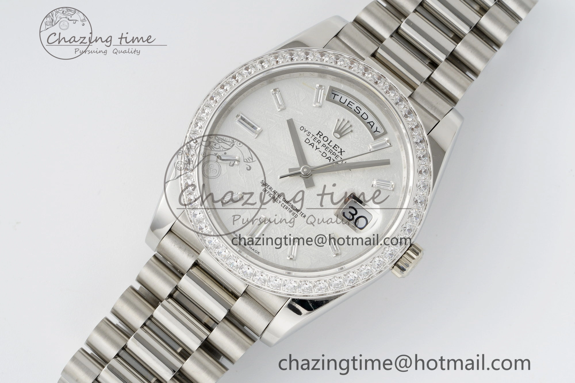 Day Date 40 SS Diamonds Bezel 904L Steel JDF 1:1 Best Edition Meteorite Dial on SS Bracelet A Attractive 2233