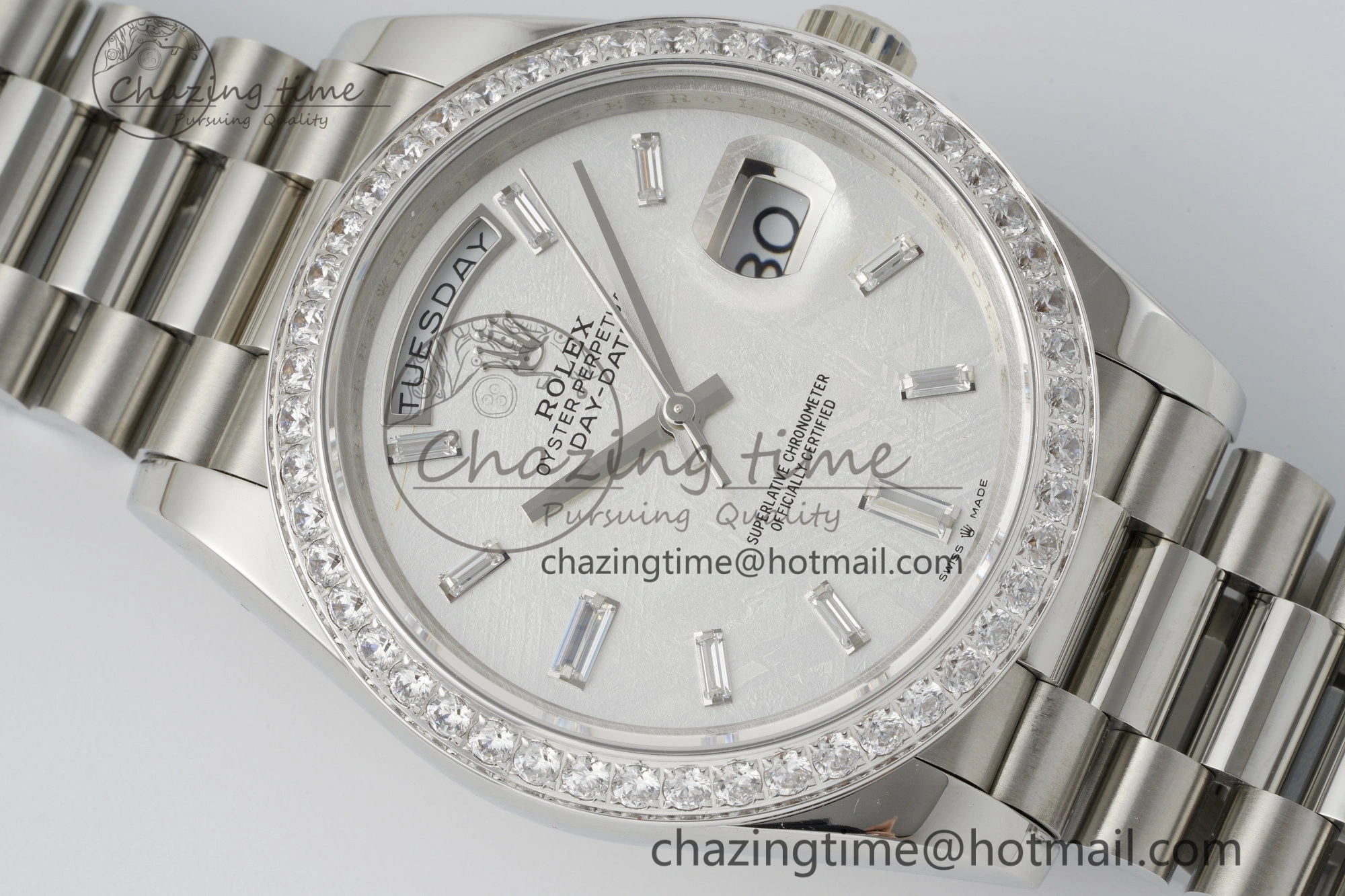 Day Date 40 SS Diamonds Bezel 904L Steel JDF 1:1 Best Edition Meteorite Dial on SS Bracelet A Attractive 2233