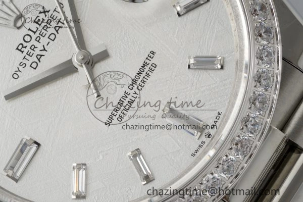 Day Date 40 SS Diamonds Bezel 904L Steel JDF 1:1 Best Edition Meteorite Dial on SS Bracelet A Attractive 2233