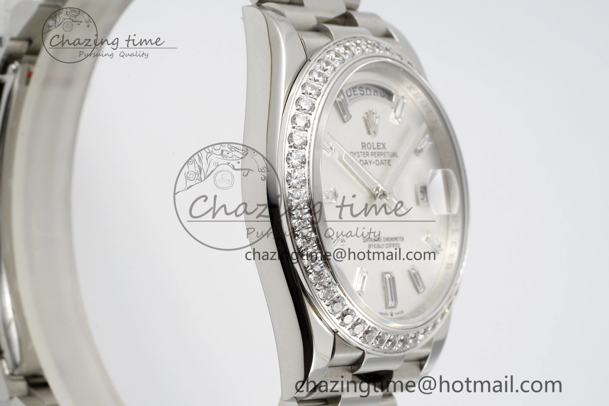 Day Date 40 SS Diamonds Bezel 904L Steel JDF 1:1 Best Edition Meteorite Dial on SS Bracelet A Attractive 2233