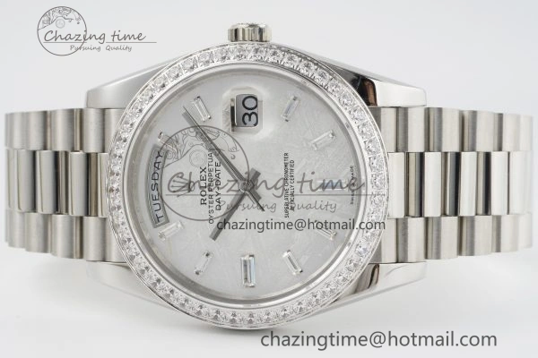 Day Date 40 SS Diamonds Bezel 904L Steel JDF 1:1 Best Edition Meteorite Dial on SS Bracelet A Attractive 2233