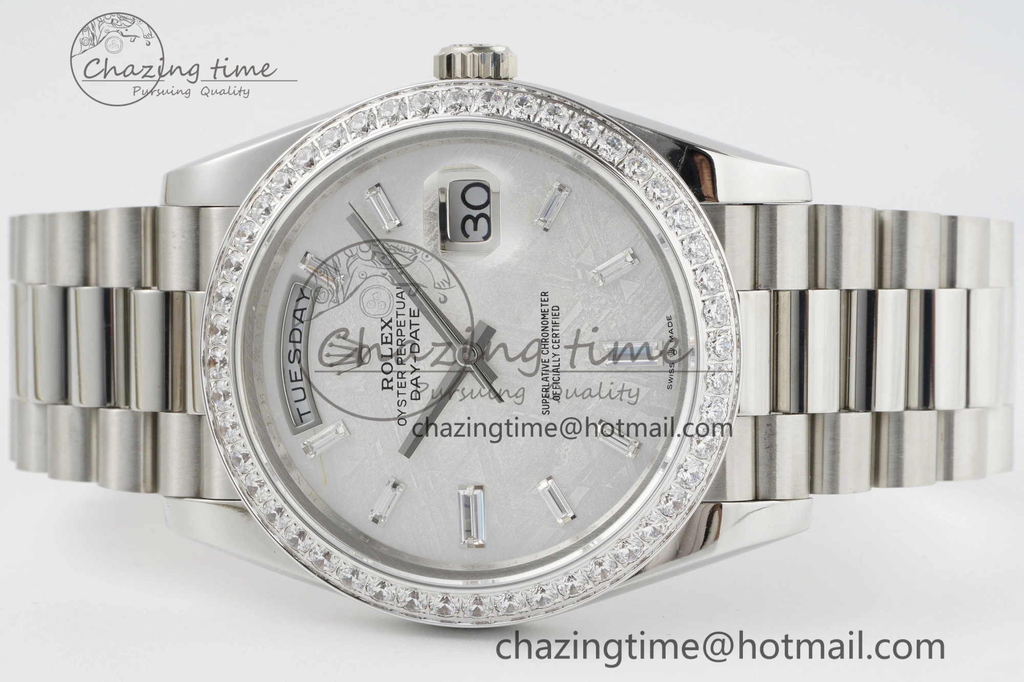Day Date 40 SS Diamonds Bezel 904L Steel JDF 1:1 Best Edition Meteorite Dial on SS Bracelet A Attractive 2233