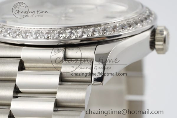 Day Date 40 SS Diamonds Bezel 904L Steel JDF 1:1 Best Edition Meteorite Dial on SS Bracelet A Attractive 2233