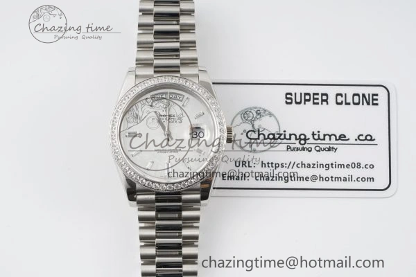 Day Date 40 SS Diamonds Bezel 904L Steel JDF 1:1 Best Edition Meteorite Dial on SS Bracelet A Attractive 2233