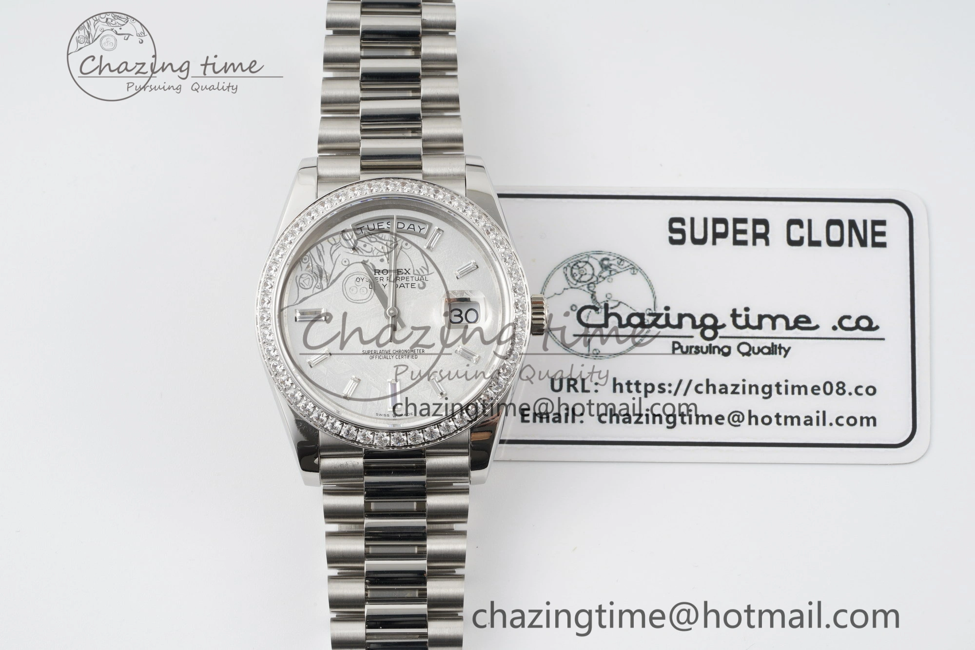Day Date 40 SS Diamonds Bezel 904L Steel JDF 1:1 Best Edition Meteorite Dial on SS Bracelet A Attractive 2233