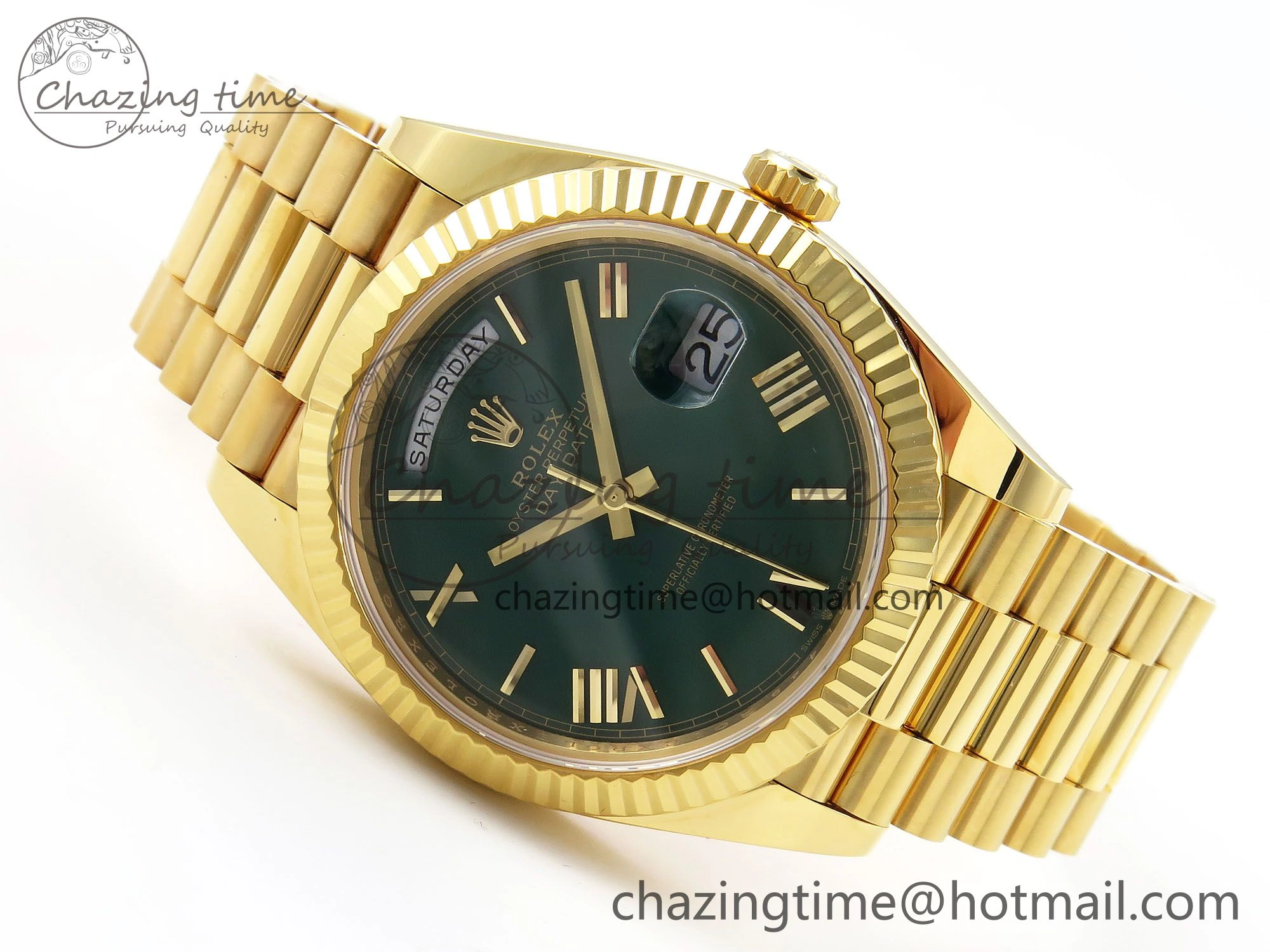 WrinkleFree Day Date 40 YG 228238 ARF 1:1 Best Edition Green Roman Dial on President Bracelet VR3255 (Gain Weight) 1502