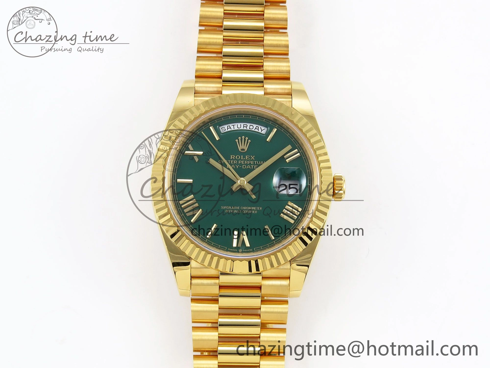 WrinkleFree Day Date 40 YG 228238 ARF 1:1 Best Edition Green Roman Dial on President Bracelet VR3255 (Gain Weight) 1502