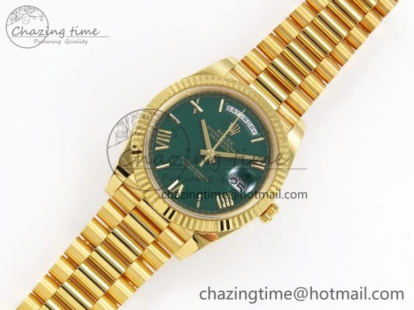 WrinkleFree Day Date 40 YG 228238 ARF 1:1 Best Edition Green Roman Dial on President Bracelet VR3255 (Gain Weight) 1502