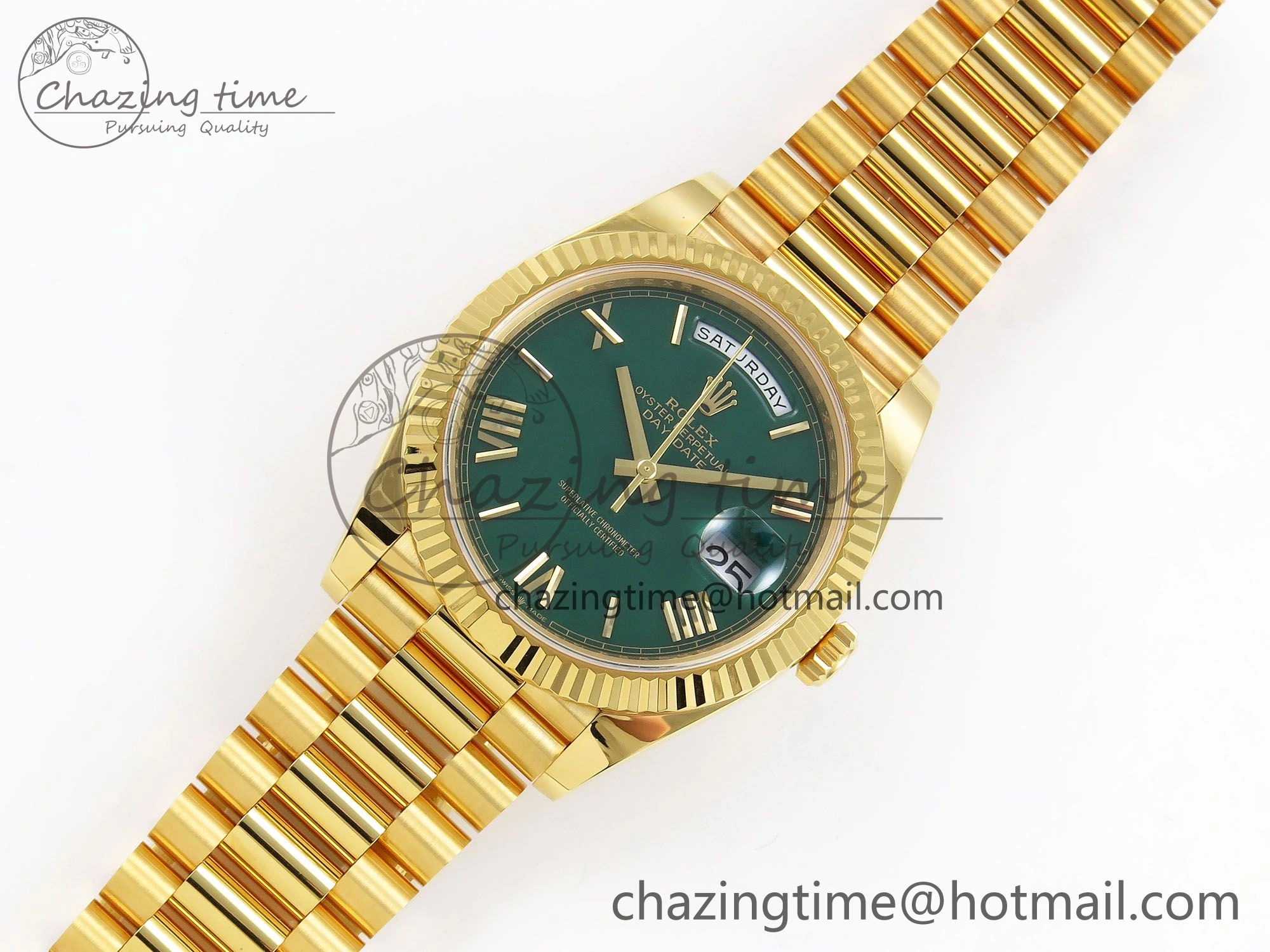 WrinkleFree Day Date 40 YG 228238 ARF 1:1 Best Edition Green Roman Dial on President Bracelet VR3255 (Gain Weight) 1502