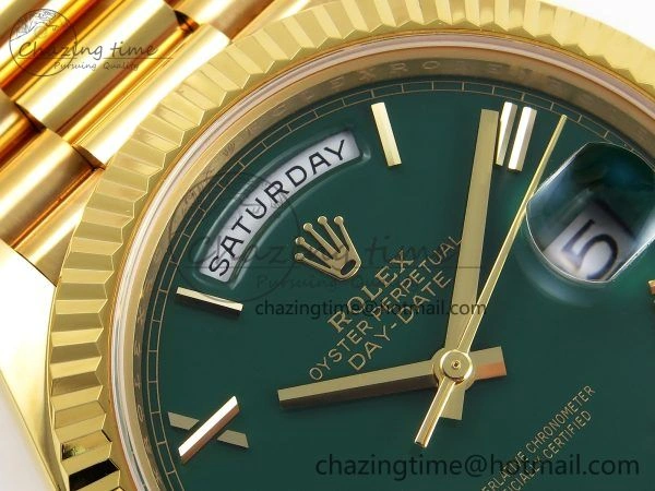 WrinkleFree Day Date 40 YG 228238 ARF 1:1 Best Edition Green Roman Dial on President Bracelet VR3255 (Gain Weight) 1502