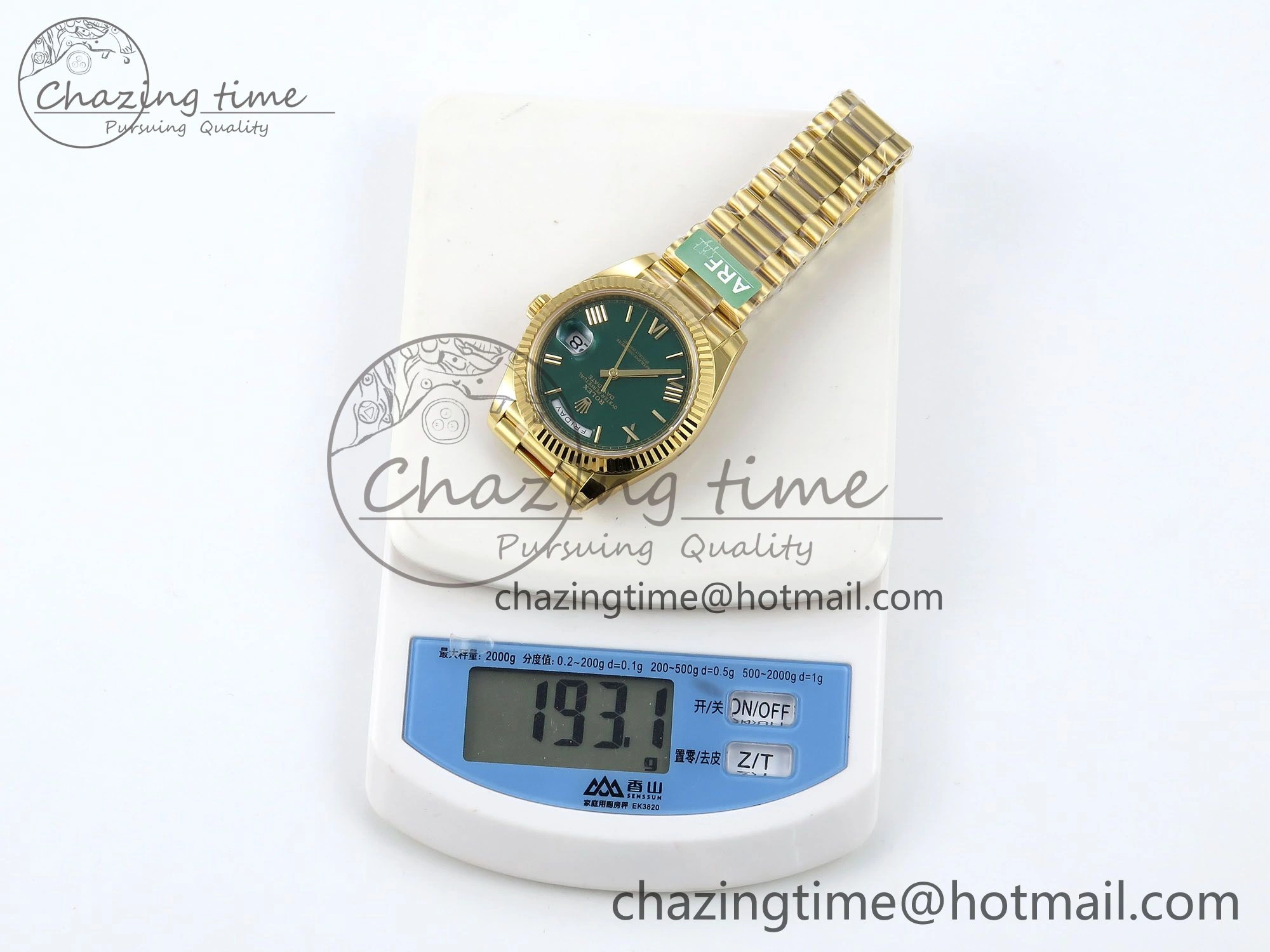 WrinkleFree Day Date 40 YG 228238 ARF 1:1 Best Edition Green Roman Dial on President Bracelet VR3255 (Gain Weight) 1502