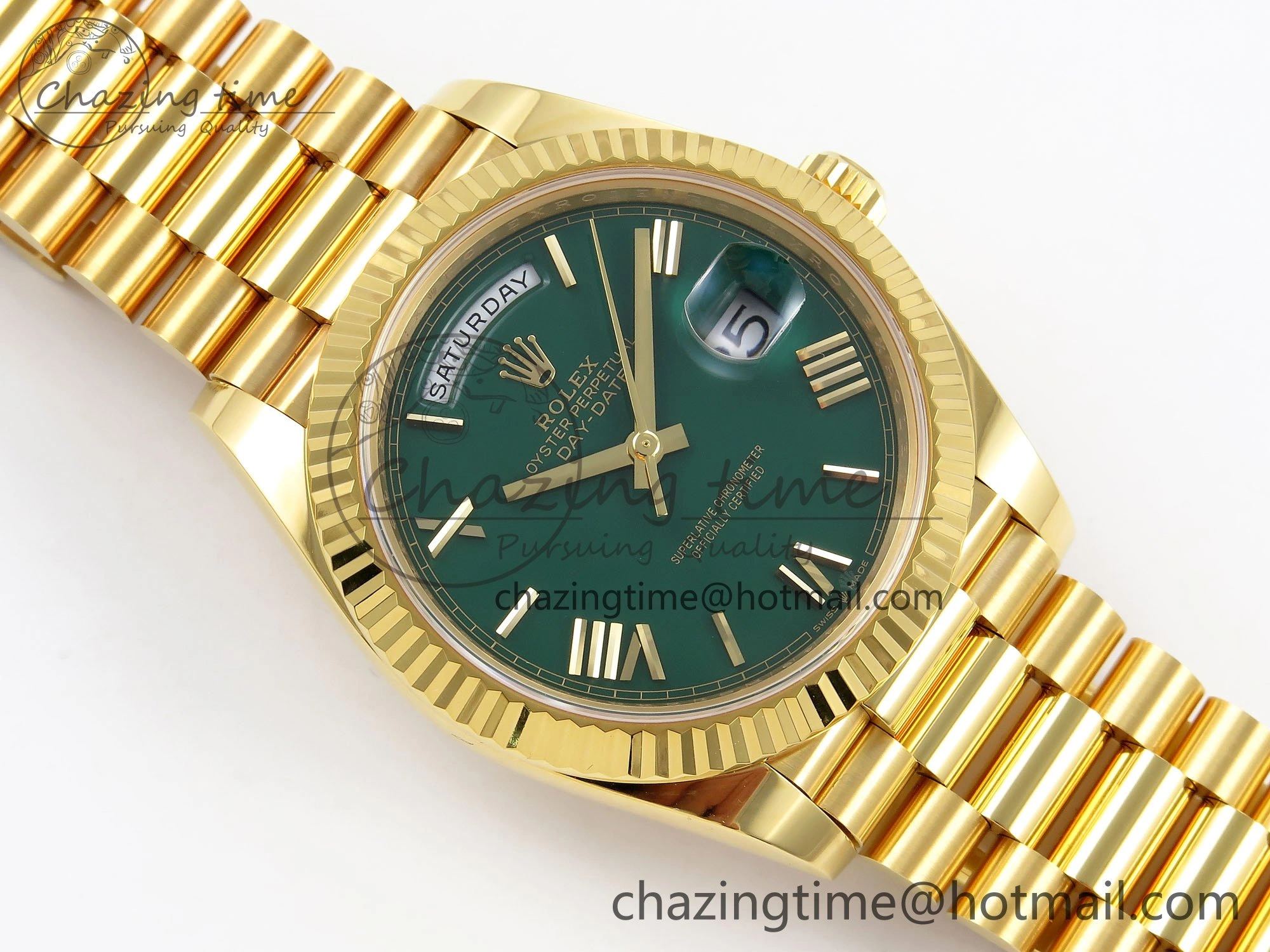 WellDesigned Day Date 40 YG 228238 ARF 1:1 Best Edition Green Roman Dial on President Bracelet VR 1521
